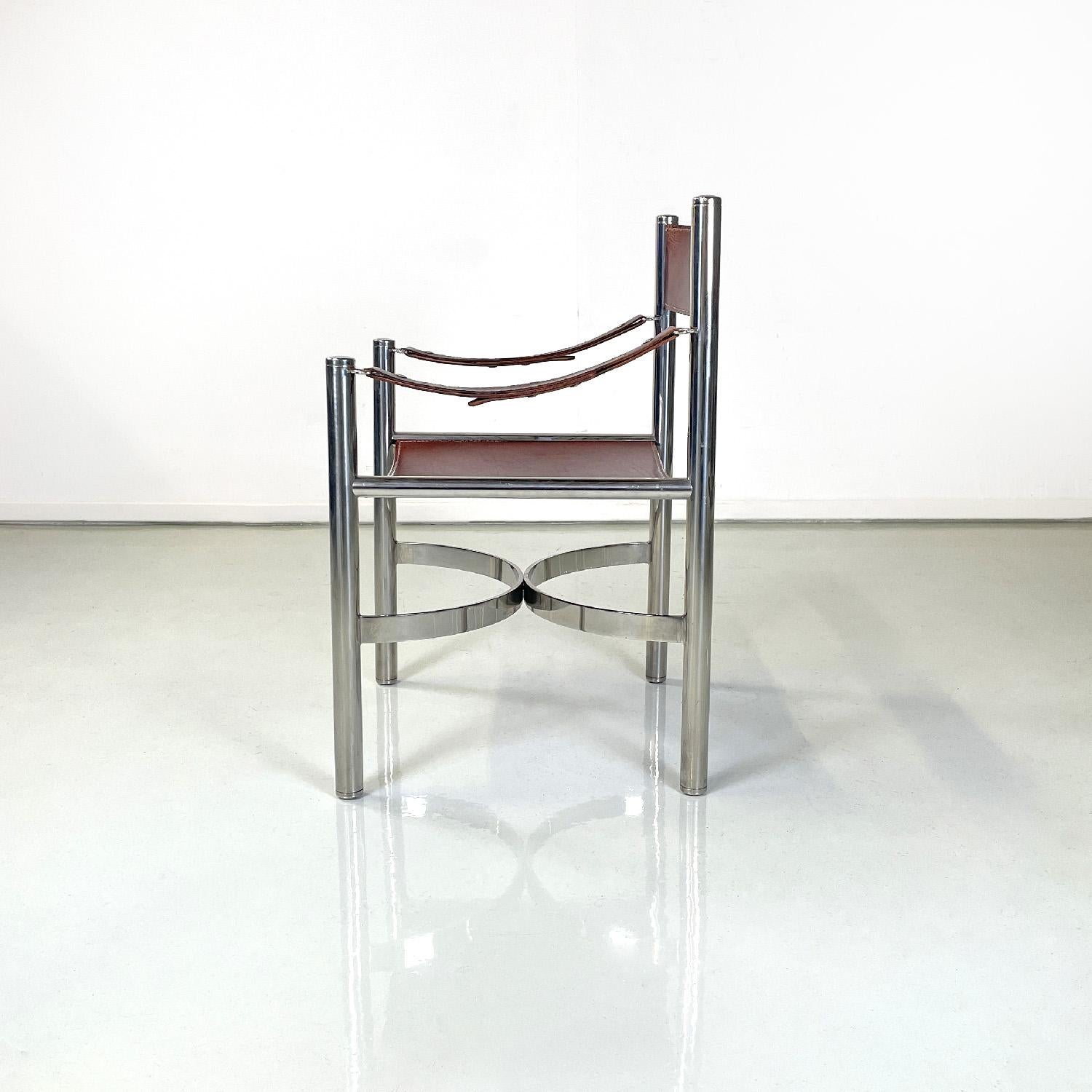 Italienische moderne Stühle aus braunem Leder und Metall von Dada Industrial Design, 1970er Jahre im Zustand „Gut“ im Angebot in MIlano, IT