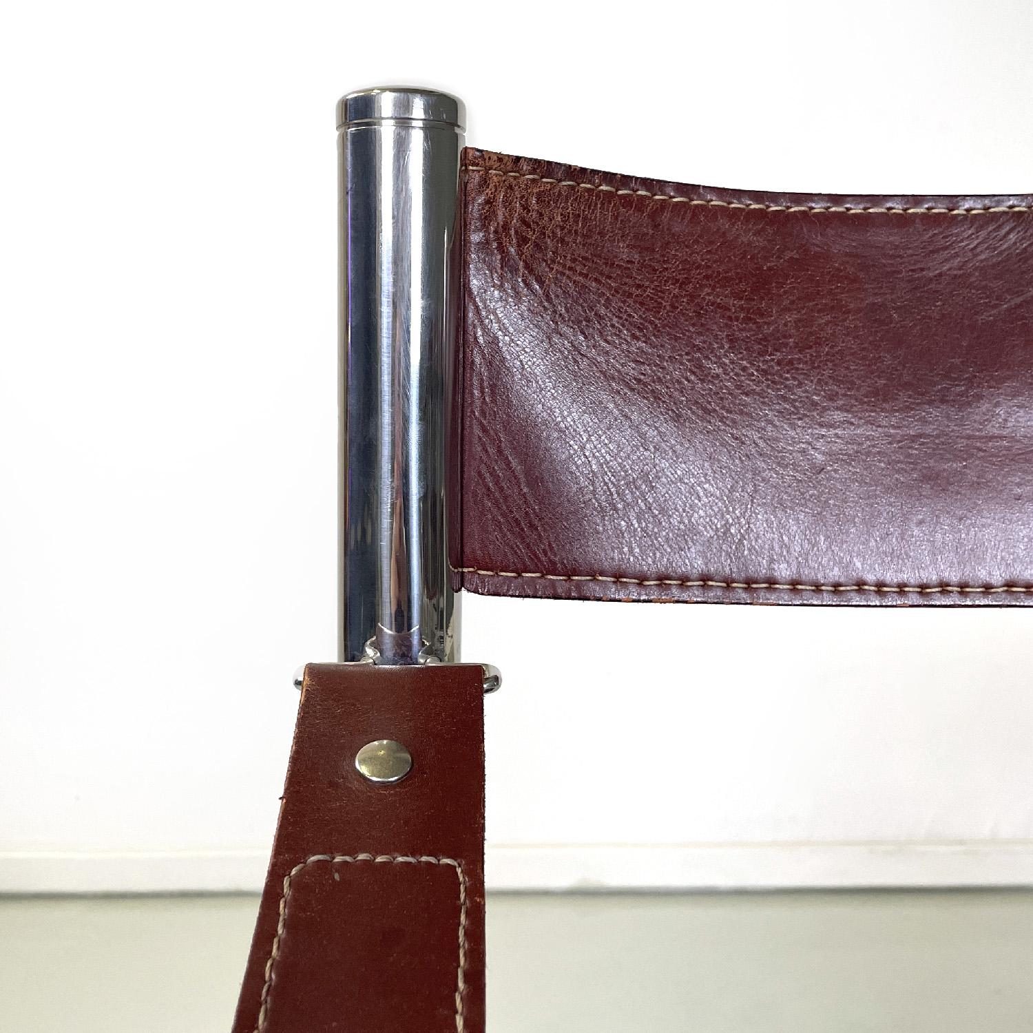 Italienische moderne Stühle aus braunem Leder und Metall von Dada Industrial Design, 1970er Jahre im Angebot 2