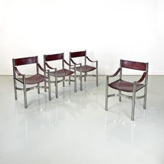 Sillas modernas italianas de cuero marrón y metal de Dada Industrial Design, años 70