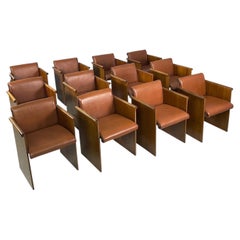 Italian modern brown leather and wood armchairs by Azucena, 1970s