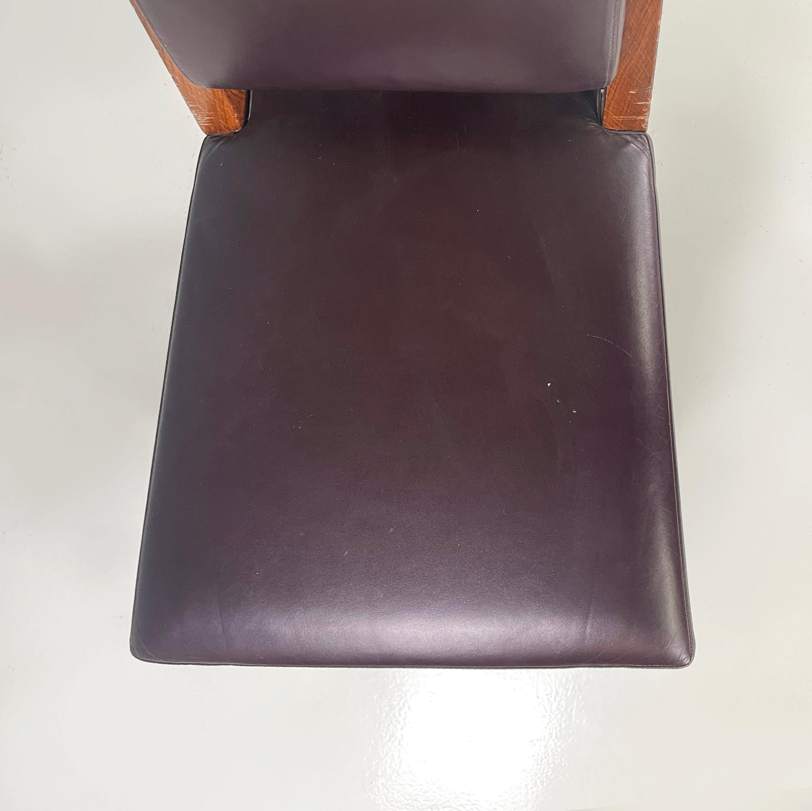 Italian modern Brown leather and wood chair by B&B, 1980s For Sale 5