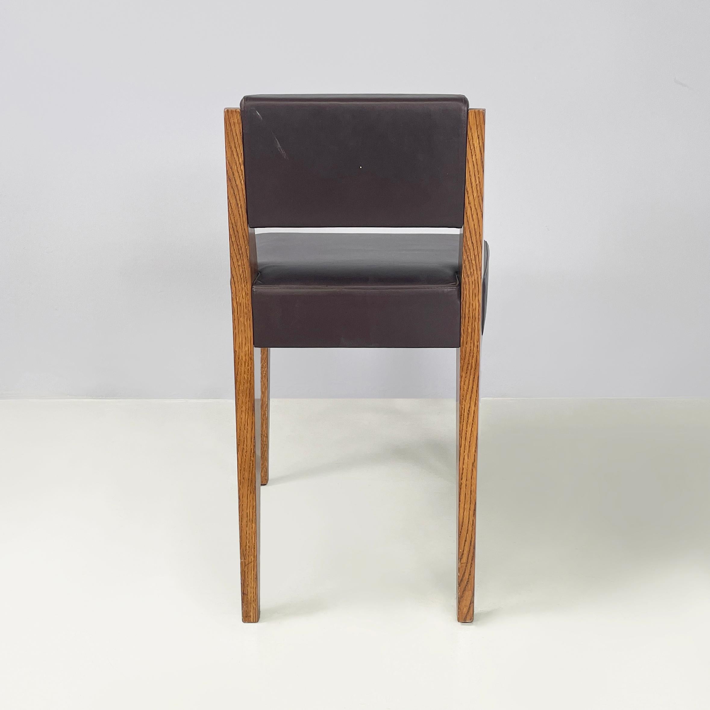 Late 20th Century Italian modern Brown leather and wood chair by B&B, 1980s For Sale