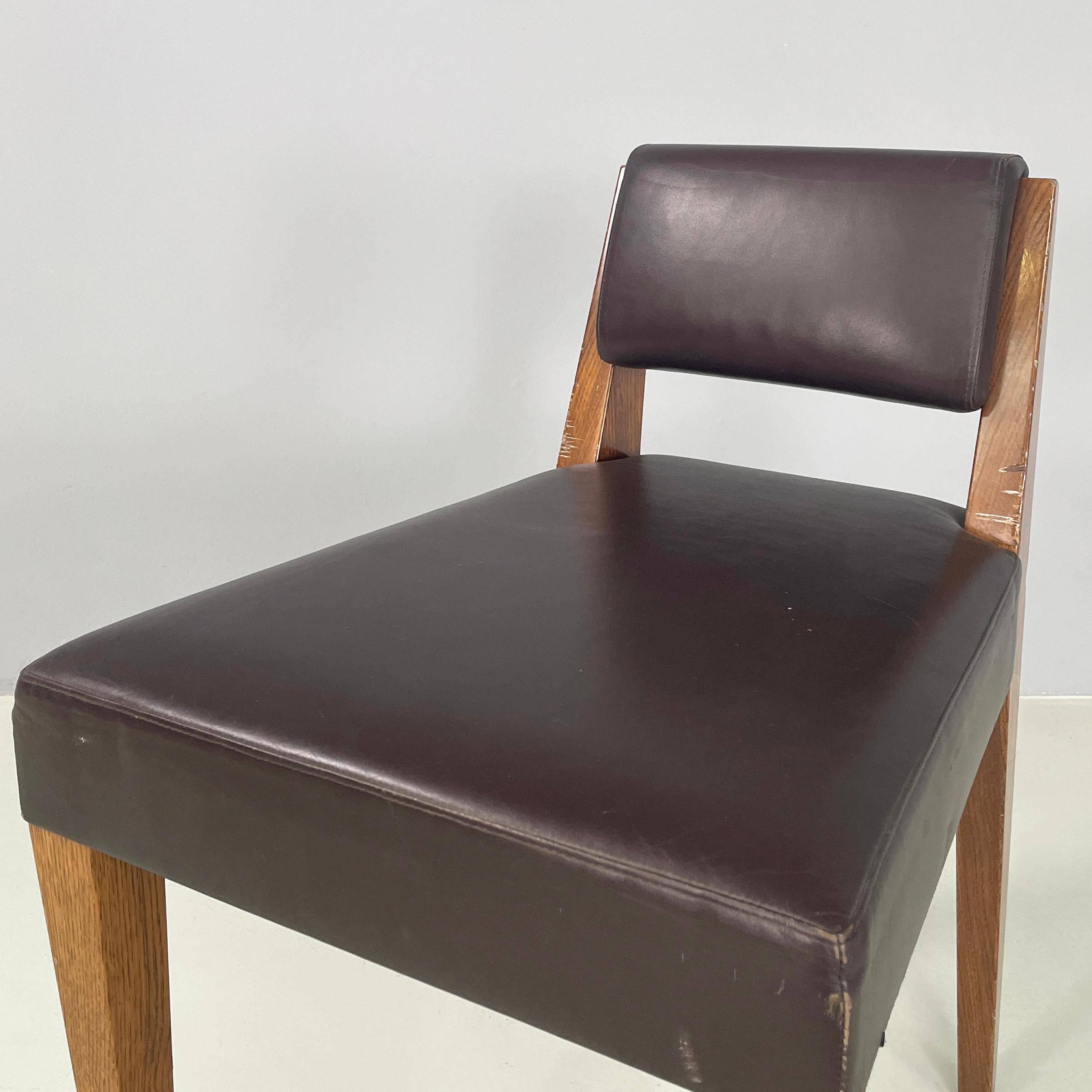 Leather Italian modern Brown leather and wood chair by B&B, 1980s For Sale