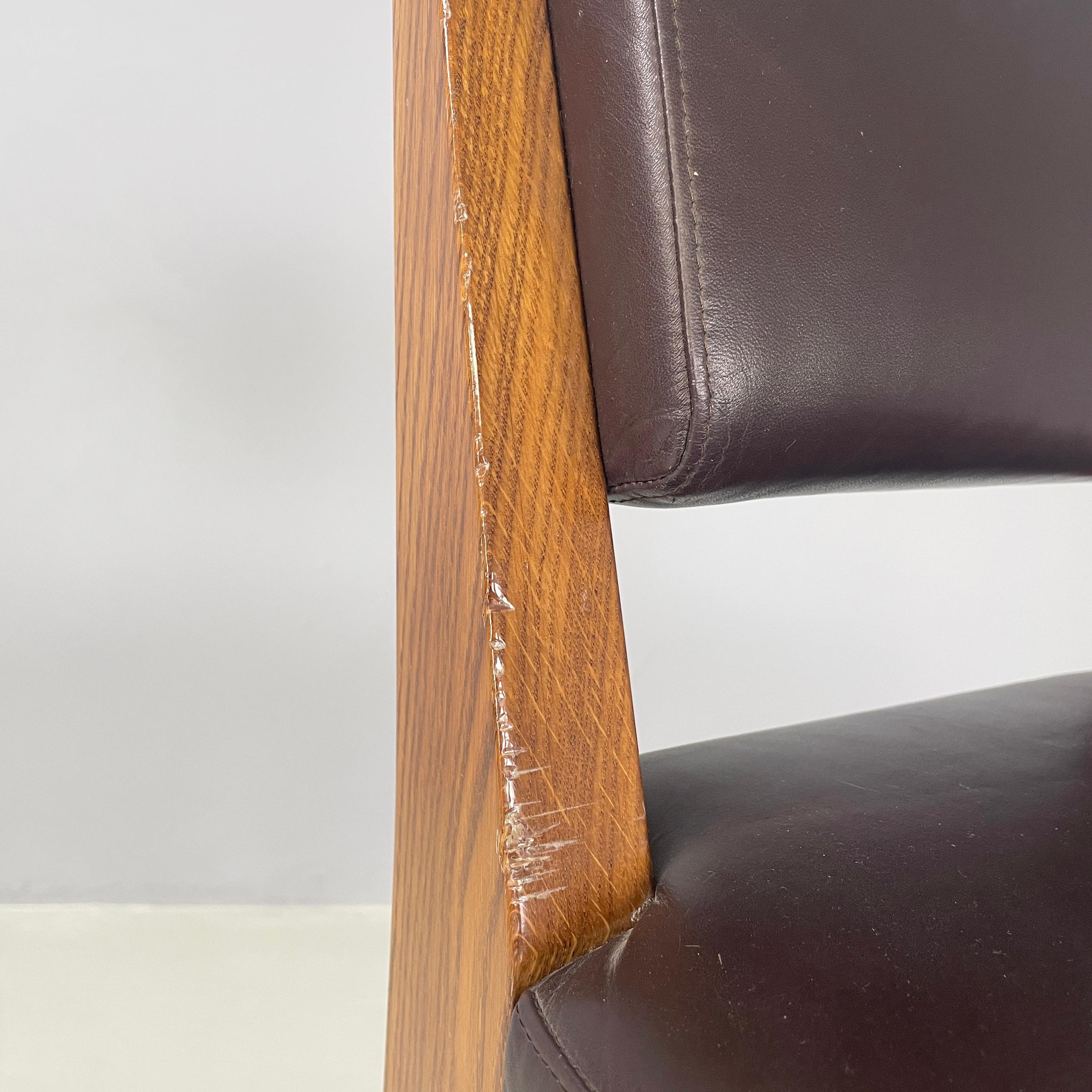 Italian modern Brown leather and wood chair by B&B, 1980s For Sale 2