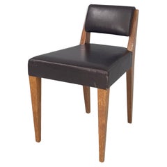 Silla moderna italiana de cuero marrón y madera de B&B, años 80