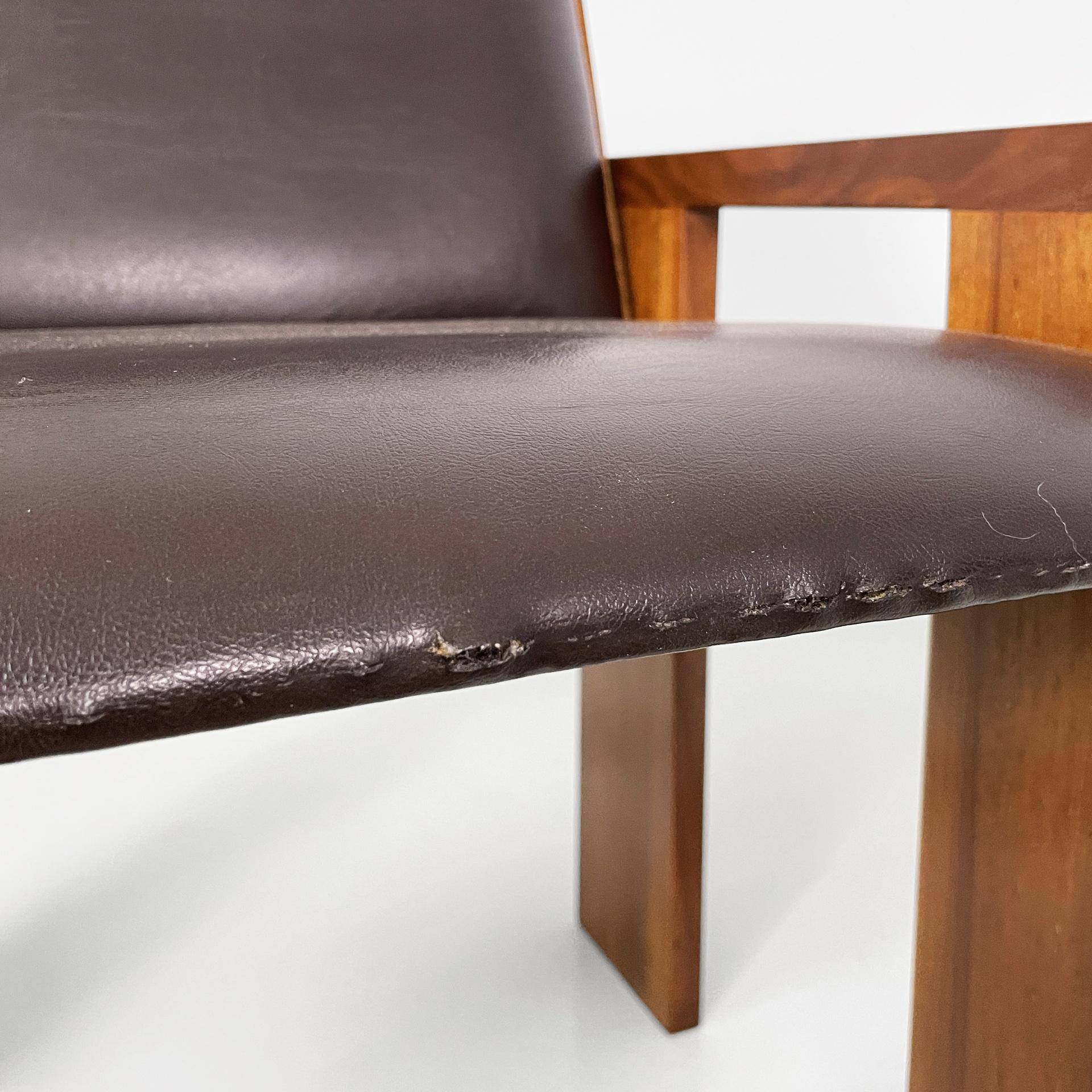 Moderne italienische Stühle aus braunem Leder und Holz von Marco Zanuso für Poggi, 1970er Jahre im Angebot 5