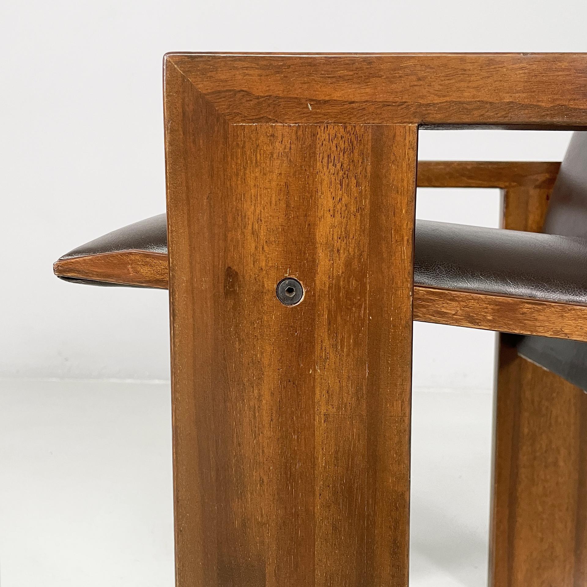 Moderne italienische Stühle aus braunem Leder und Holz von Marco Zanuso für Poggi, 1970er Jahre im Angebot 7