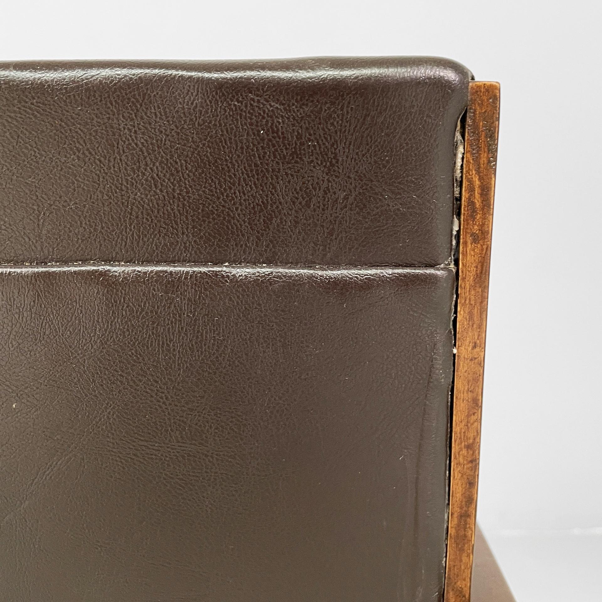 Moderne italienische Stühle aus braunem Leder und Holz von Marco Zanuso für Poggi, 1970er Jahre im Angebot 9