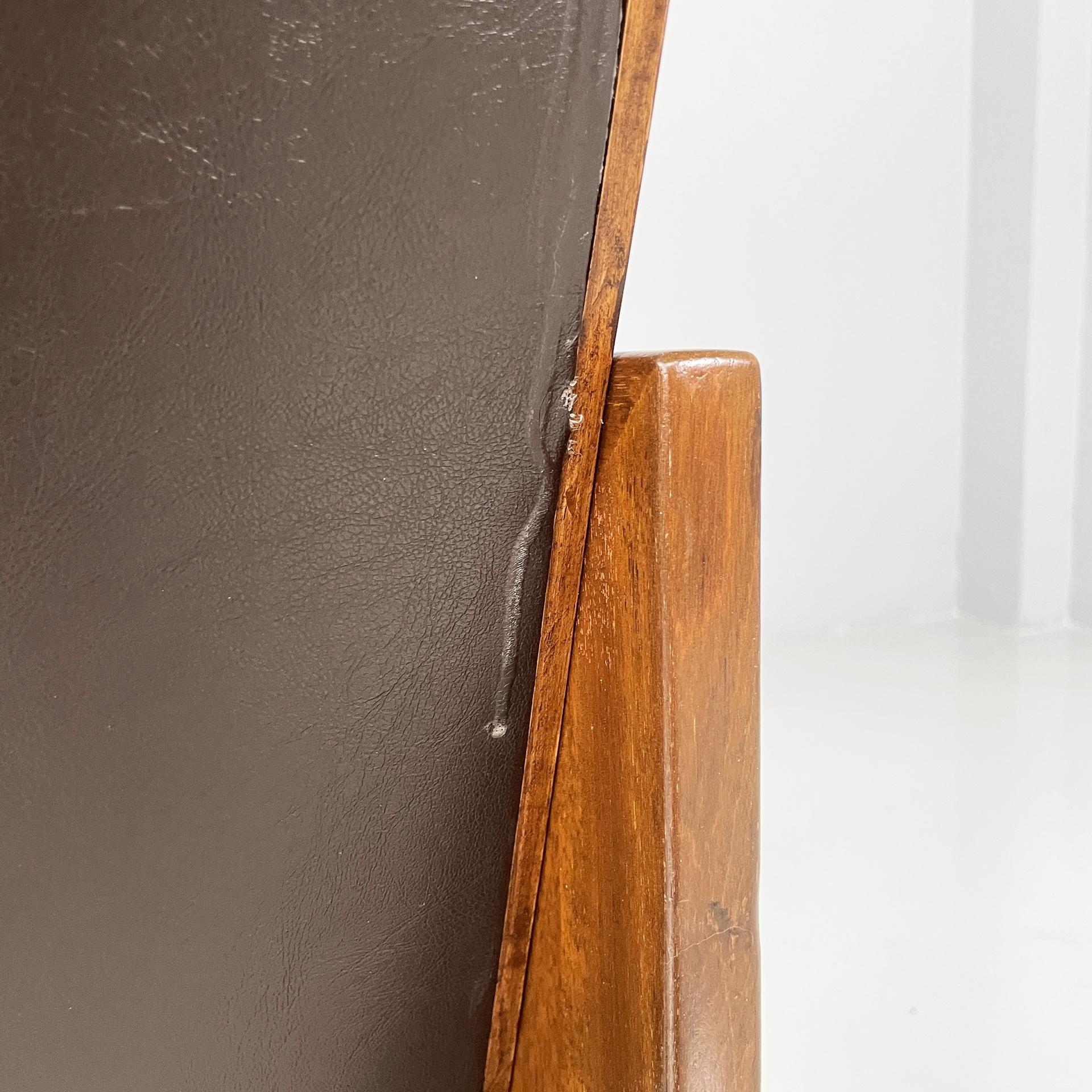 Moderne italienische Stühle aus braunem Leder und Holz von Marco Zanuso für Poggi, 1970er Jahre im Angebot 10