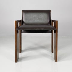 Italian modern brown leather and wood chairs by Marco Zanuso for Poggi, 1970s