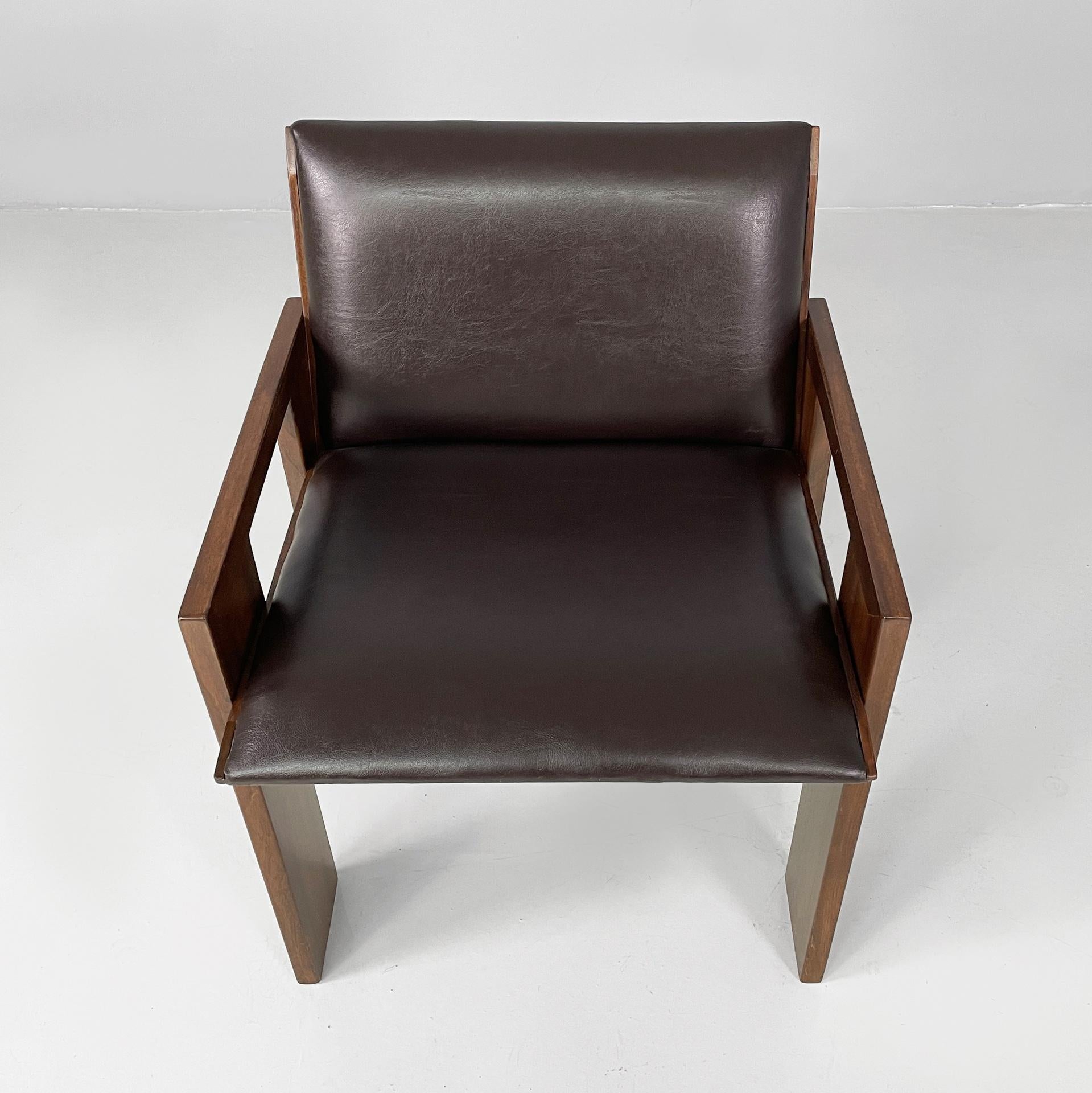 Moderne italienische Stühle aus braunem Leder und Holz von Marco Zanuso für Poggi, 1970er Jahre (Italienisch) im Angebot
