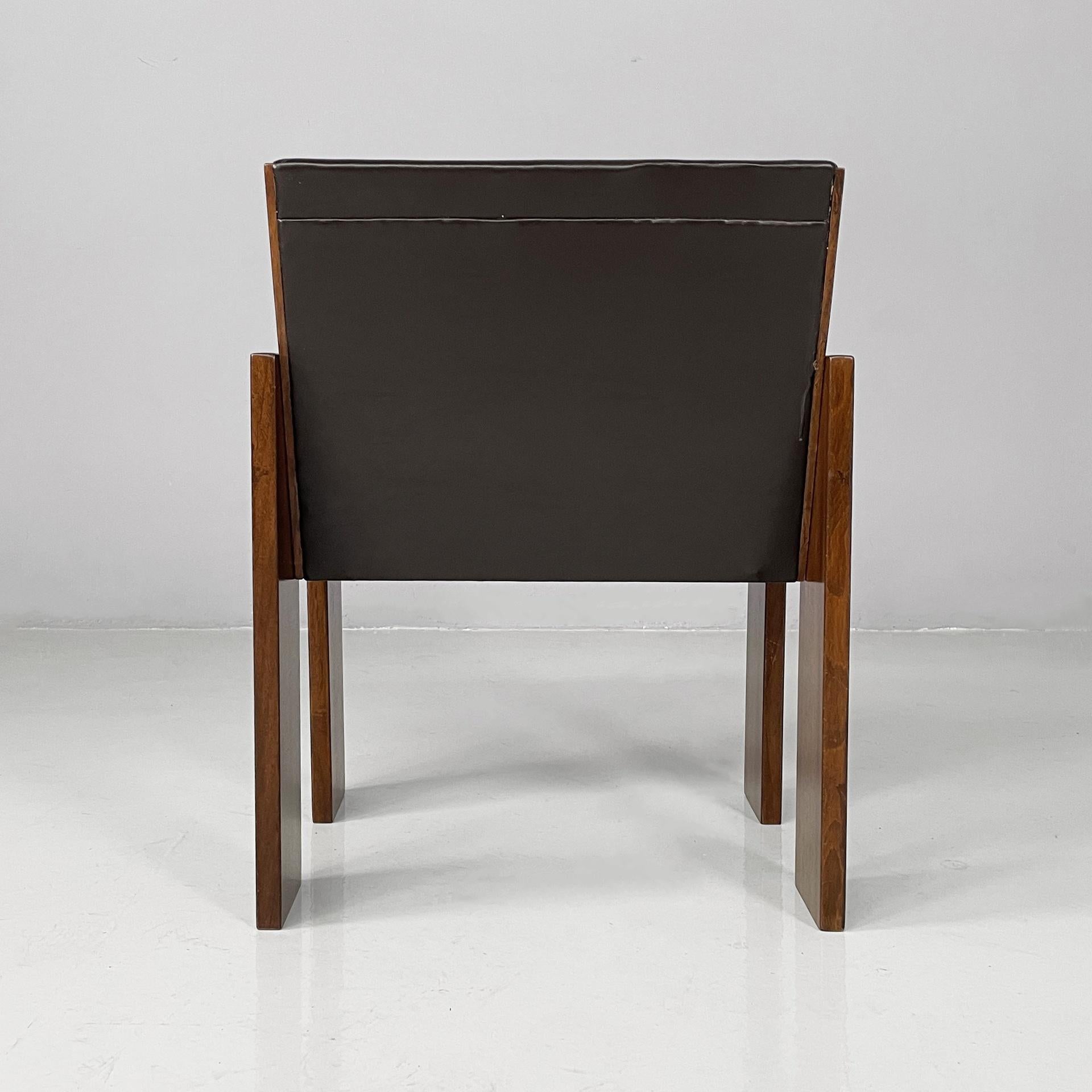 Moderne italienische Stühle aus braunem Leder und Holz von Marco Zanuso für Poggi, 1970er Jahre im Angebot 1