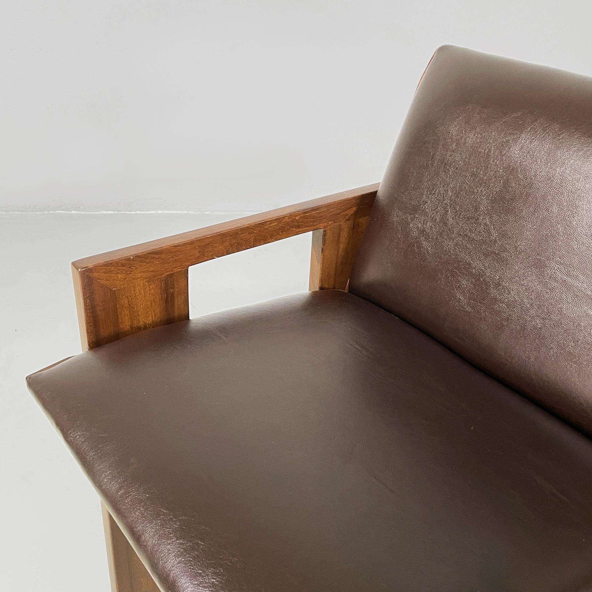 Moderne italienische Stühle aus braunem Leder und Holz von Marco Zanuso für Poggi, 1970er Jahre im Angebot 2