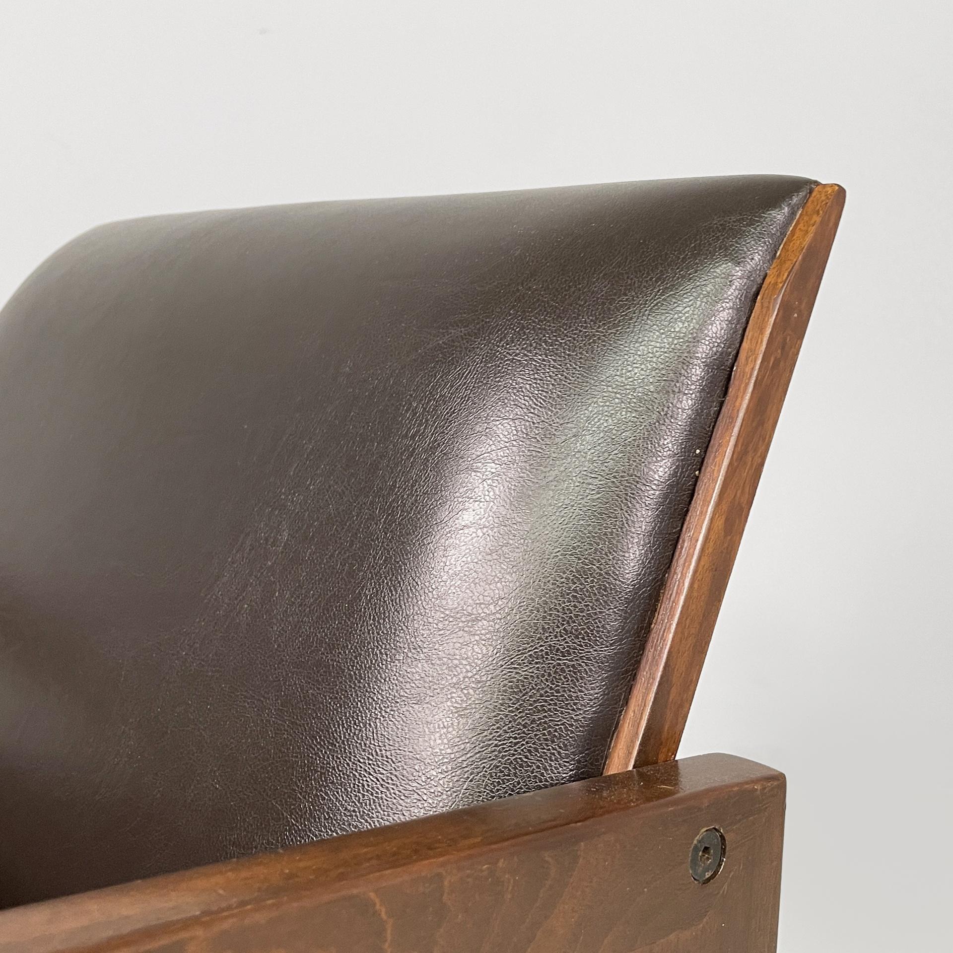 Moderne italienische Stühle aus braunem Leder und Holz von Marco Zanuso für Poggi, 1970er Jahre im Angebot 3