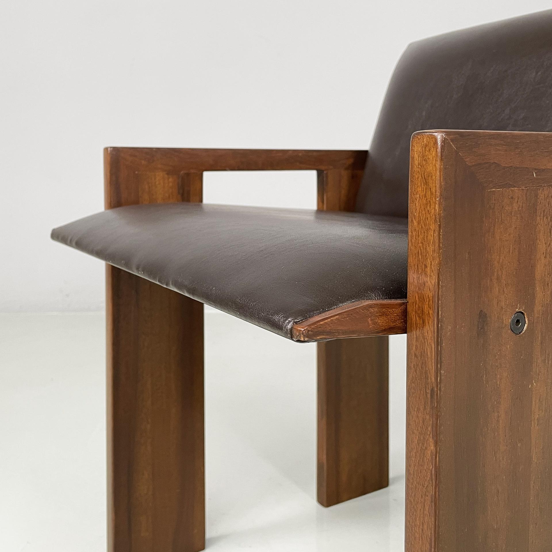 Moderne italienische Stühle aus braunem Leder und Holz von Marco Zanuso für Poggi, 1970er Jahre im Angebot 4