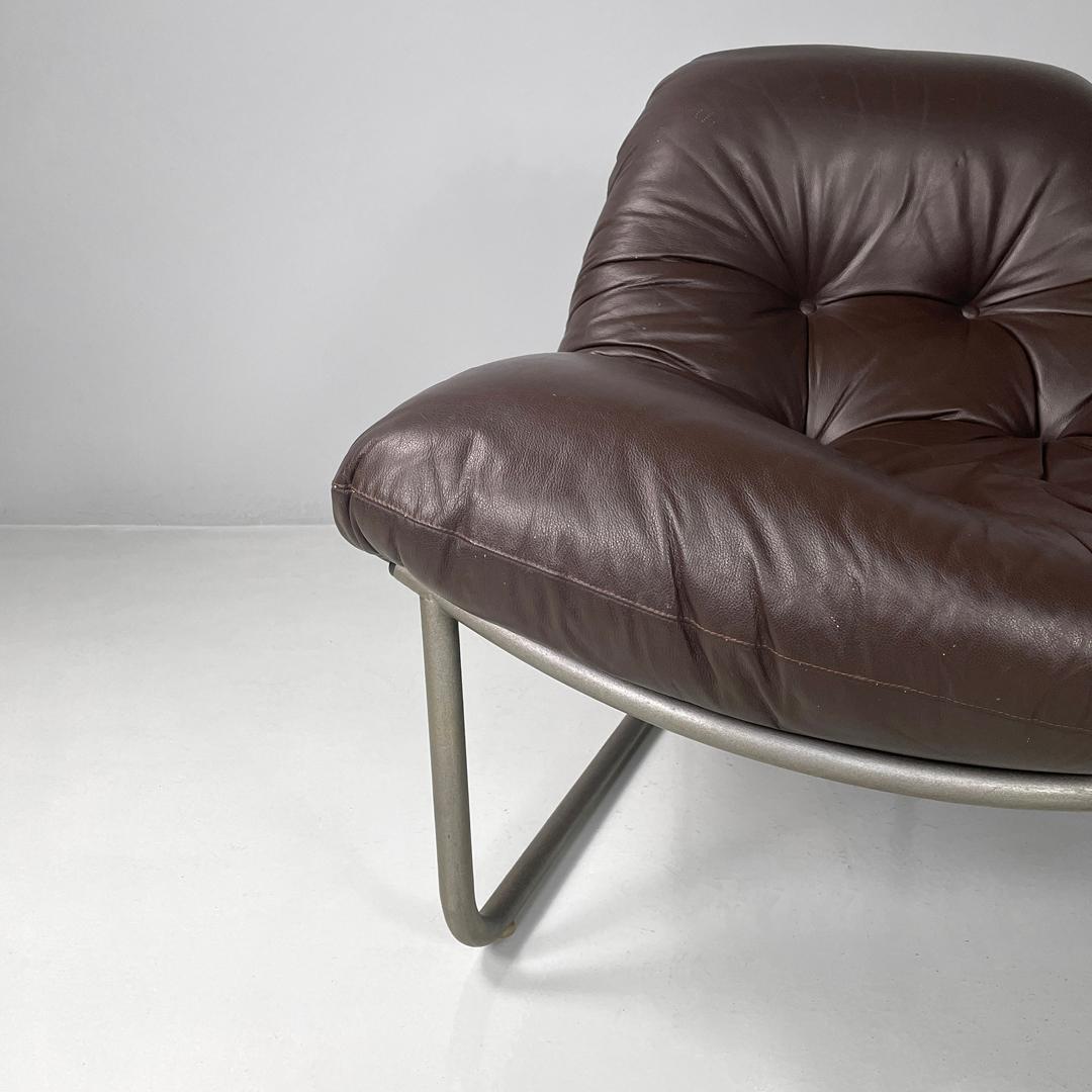 Italian modern brown leather armchair with a triangular base, 1970s For Sale 4