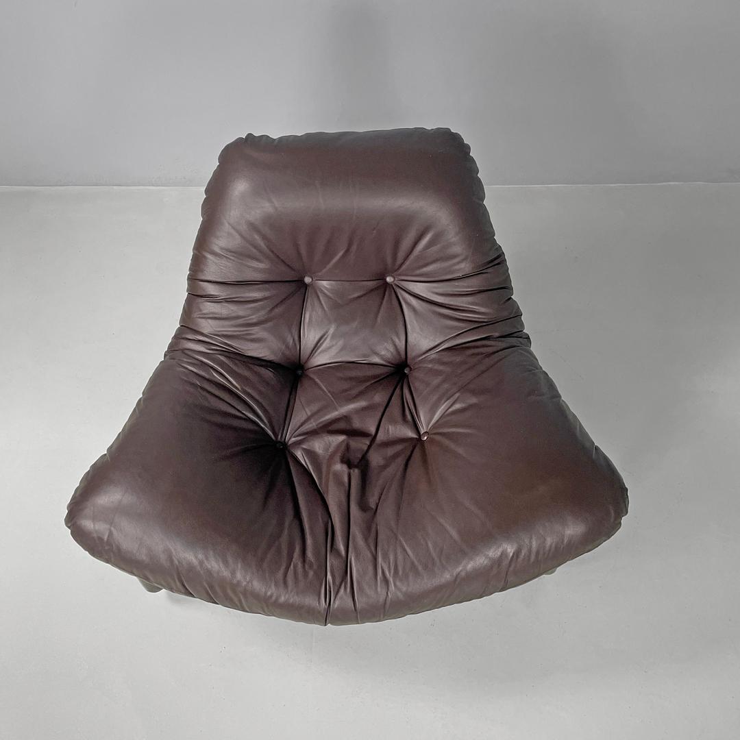 Late 20th Century Italian modern brown leather armchair with a triangular base, 1970s For Sale