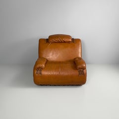 Fauteuils modernes italiens en cuir marron, années 1970