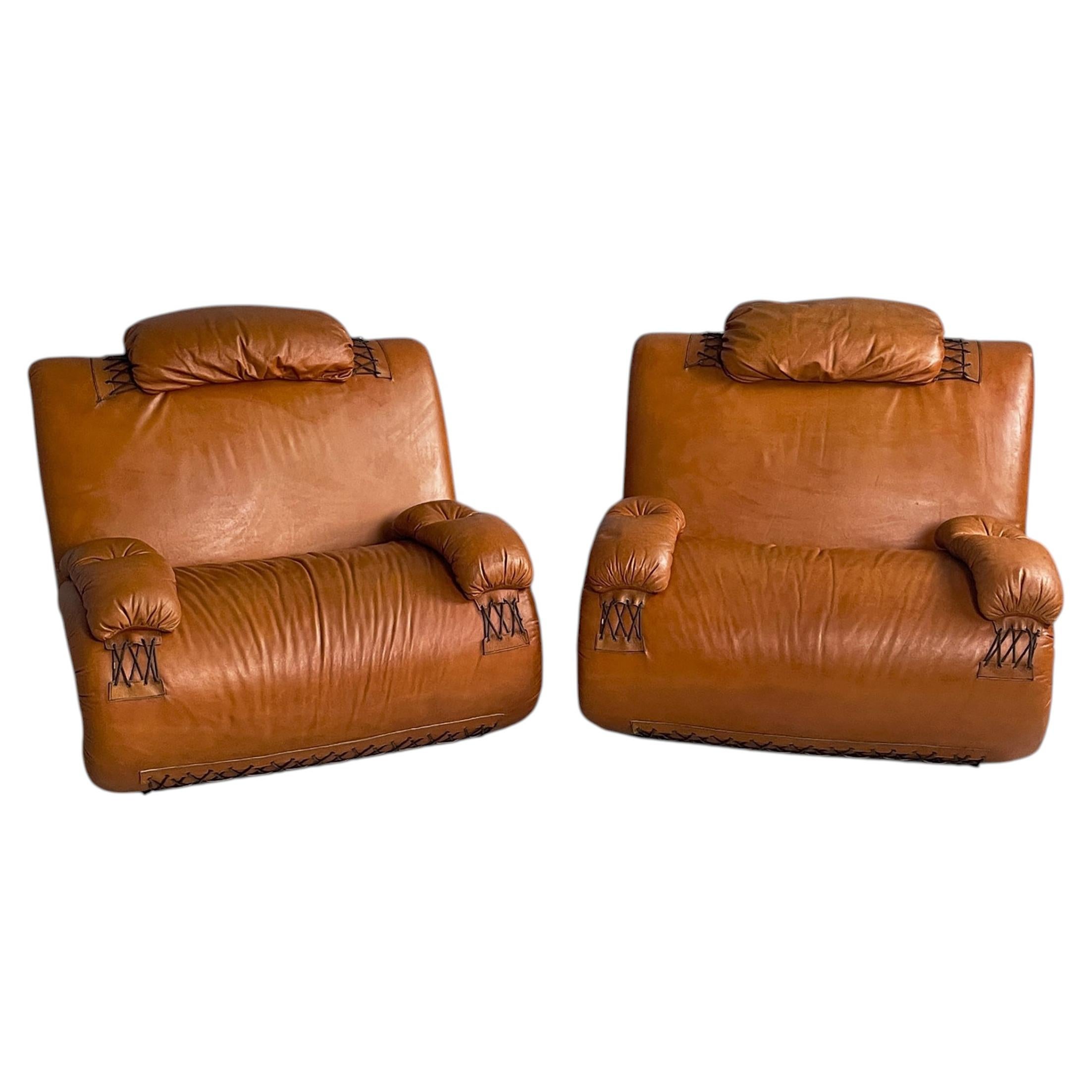 Moderne italienische Sessel aus braunem Leder, 1970er Jahre