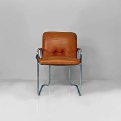 Sedia moderna italiana in pelle marrone di Guido Faleschini, anni '70