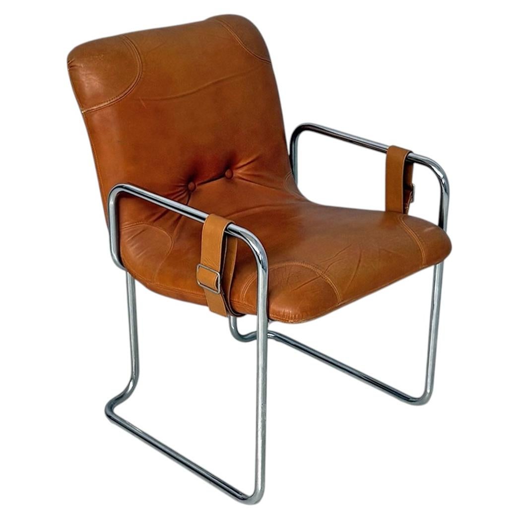 Italian modern brown leather chair by Guido Faleschini, 1970s