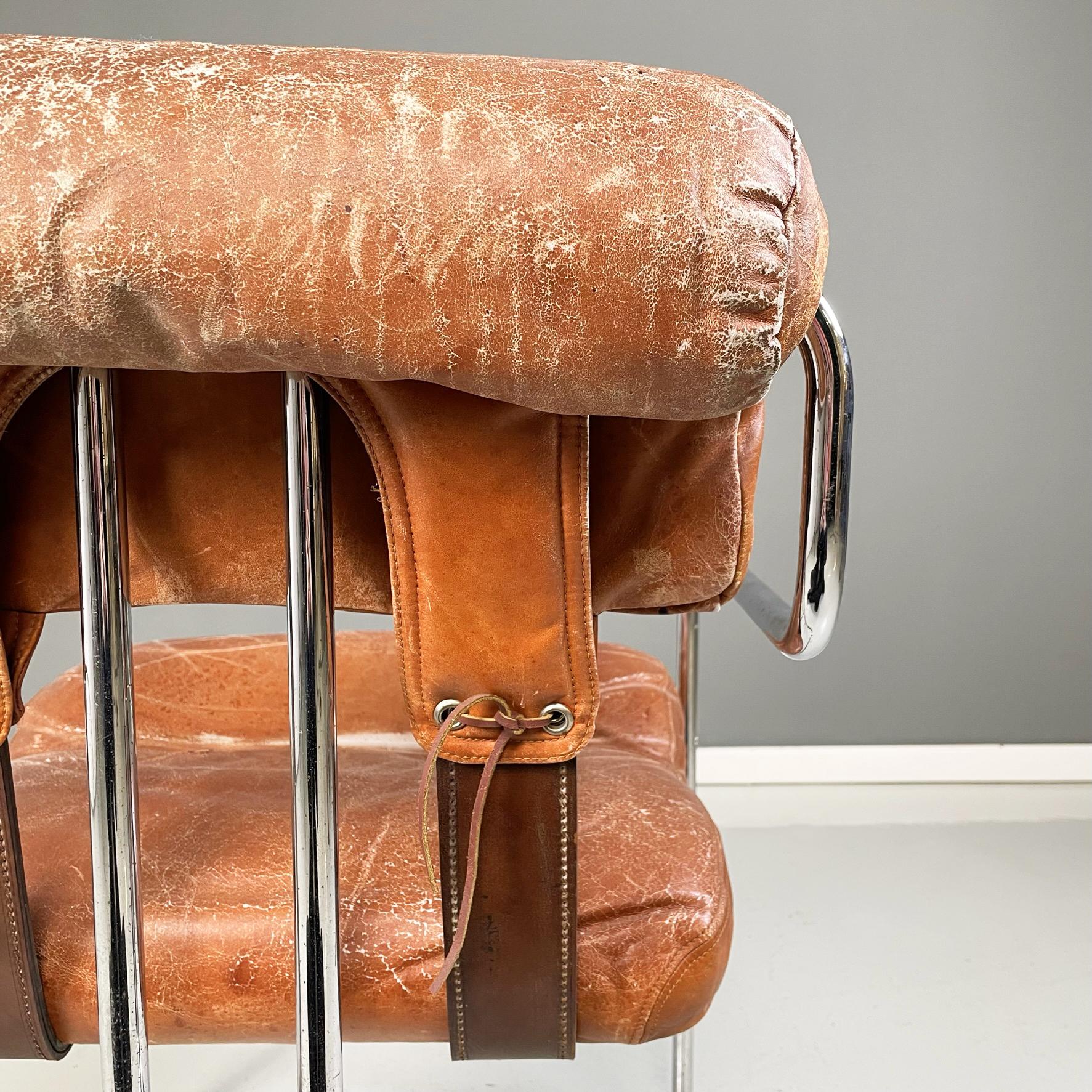 Italian Modern Brown Leather Chair Tucroma by Guido Faleschini 4Mariani, 1970s 9
