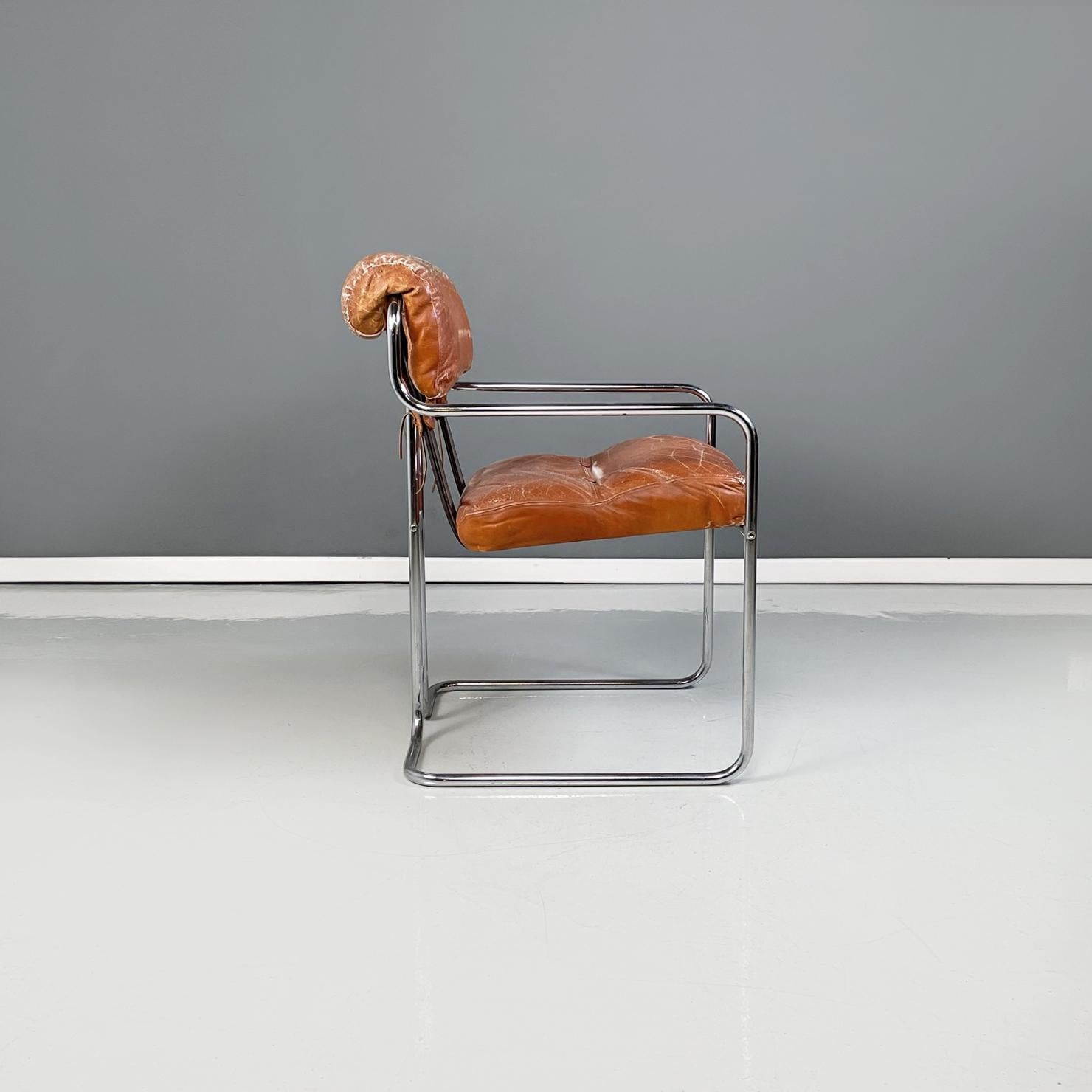 Moderne Chaise moderne italienne en cuir marron Tucroma de Guido Faleschini 4Mariani, 1970