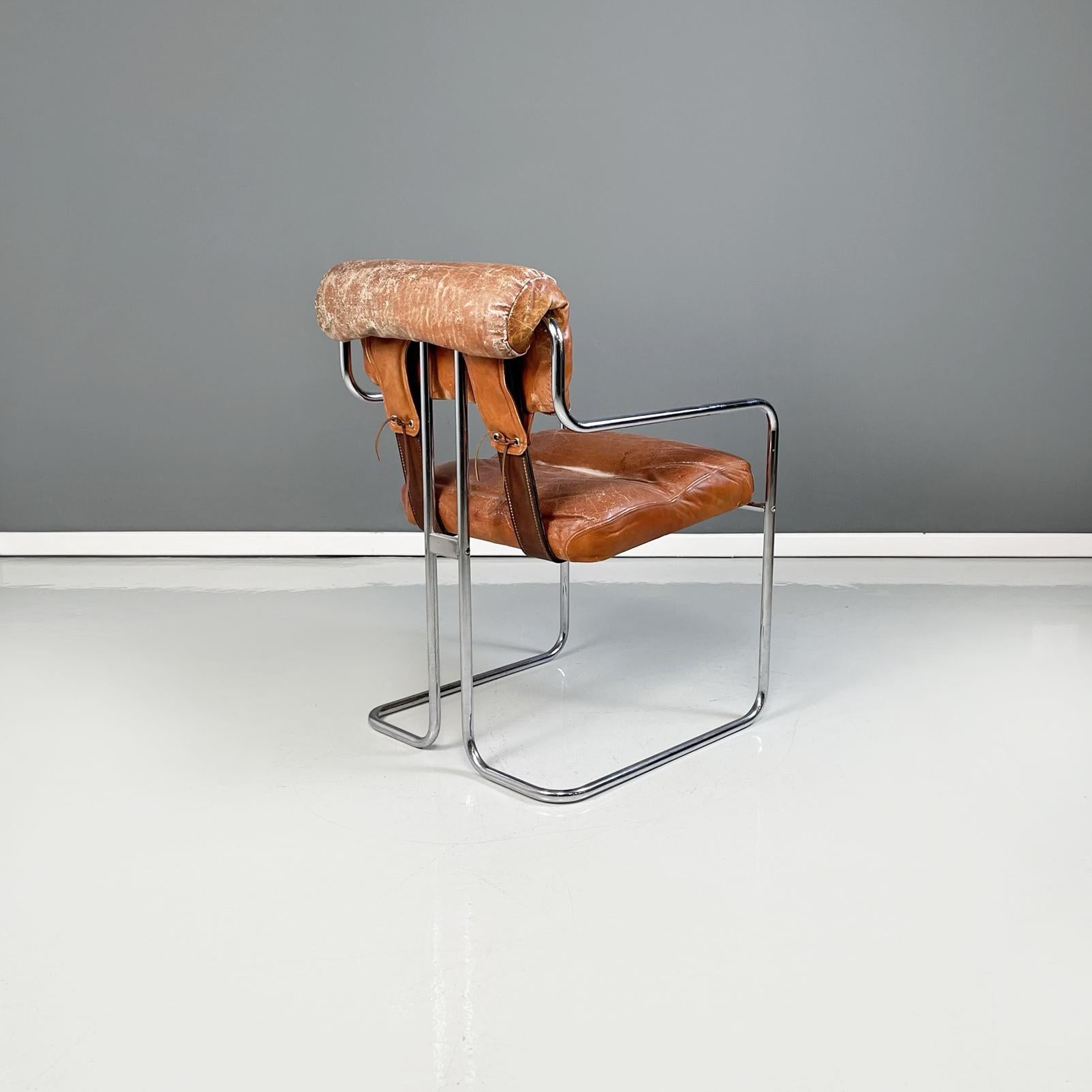 Late 20th Century Italian Modern Brown Leather Chair Tucroma by Guido Faleschini 4Mariani, 1970s