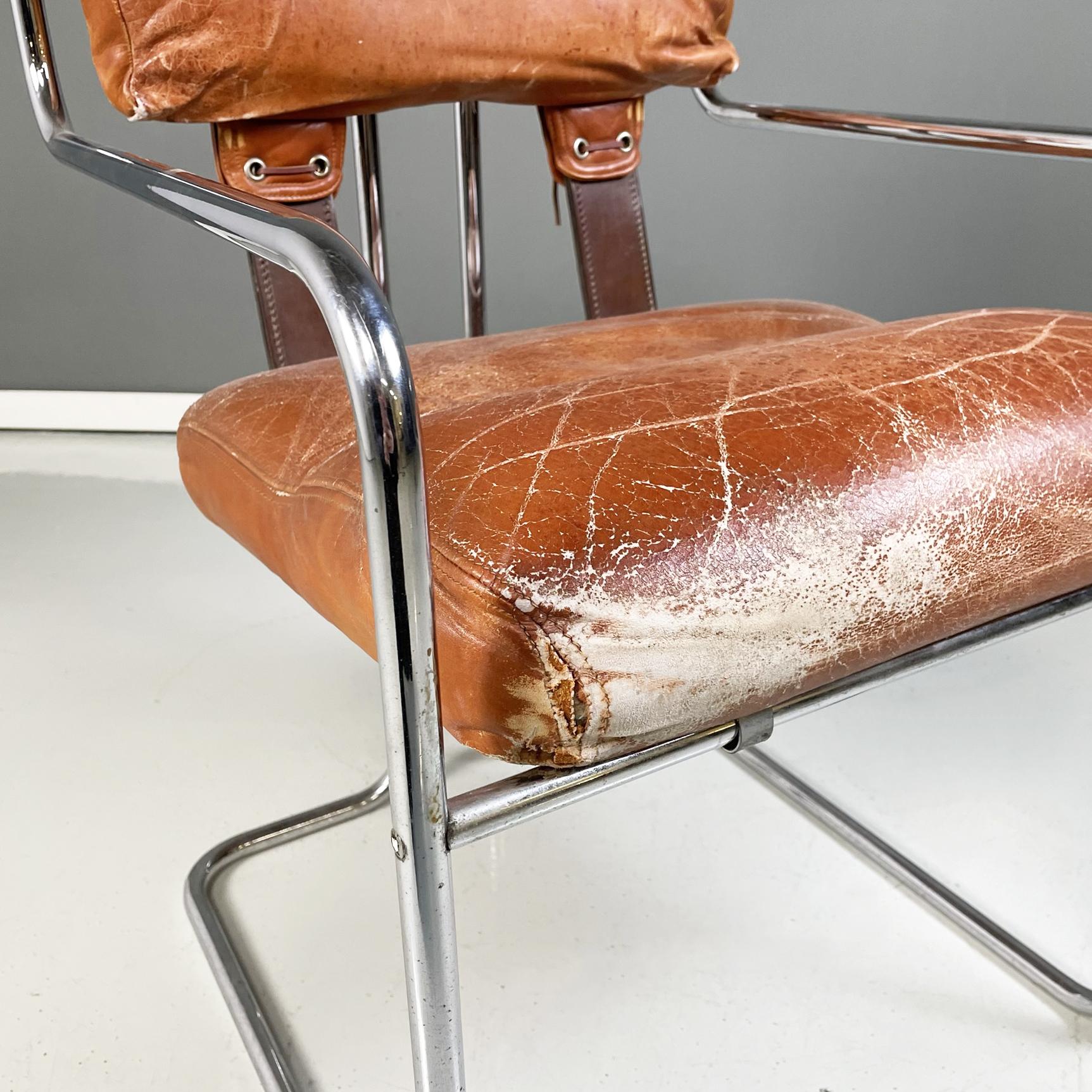 Chaise moderne italienne en cuir marron Tucroma de Guido Faleschini 4Mariani, 1970 1
