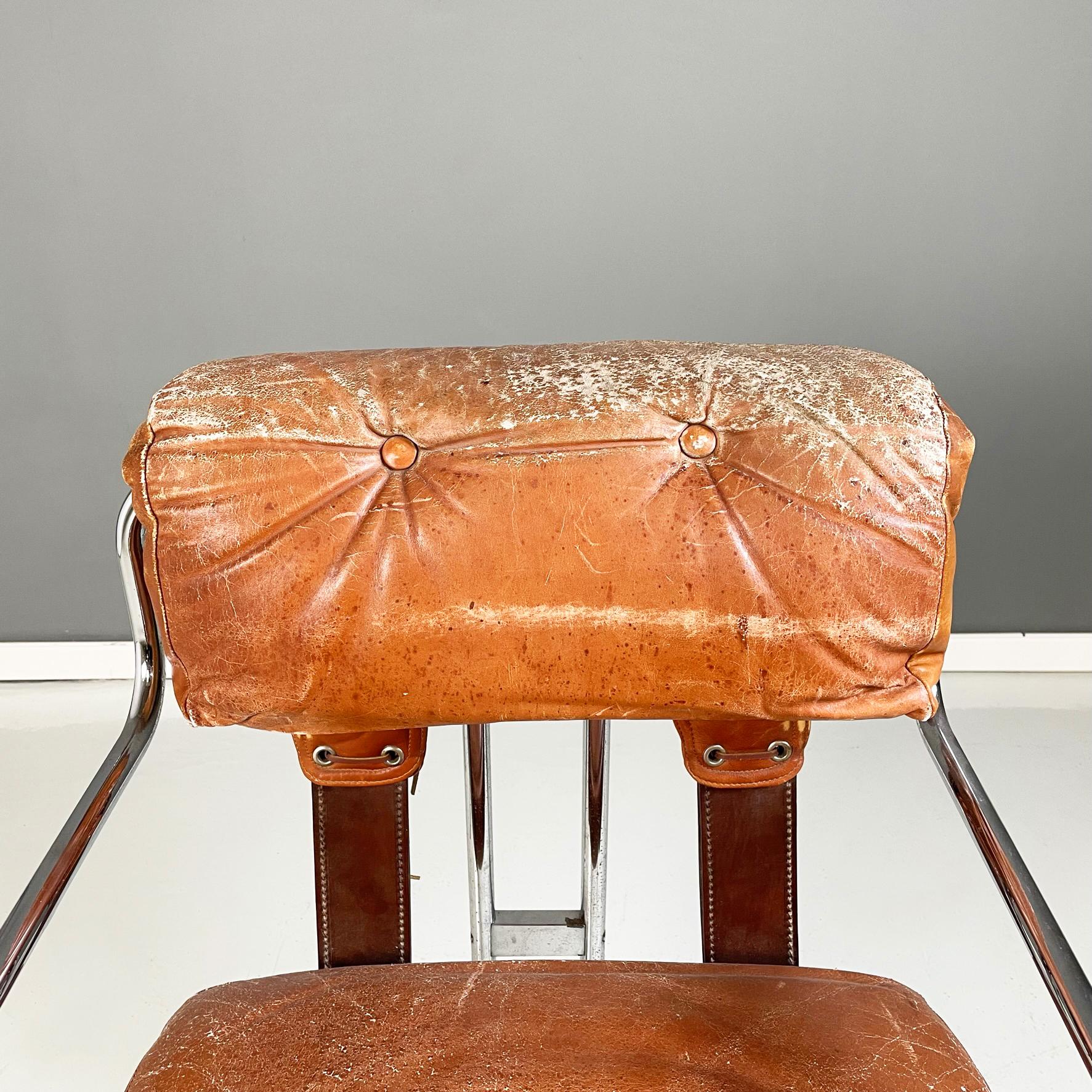 Italian Modern Brown Leather Chair Tucroma by Guido Faleschini 4Mariani, 1970s 3