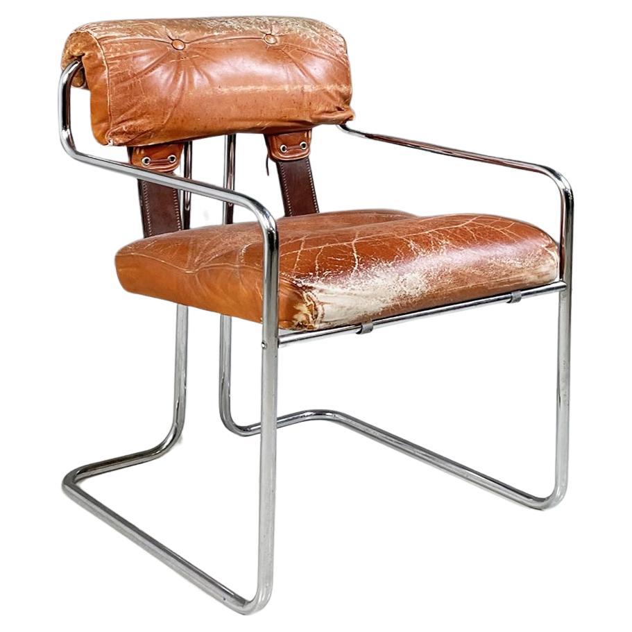 Chaise moderne italienne en cuir marron Tucroma de Guido Faleschini 4Mariani, 1970