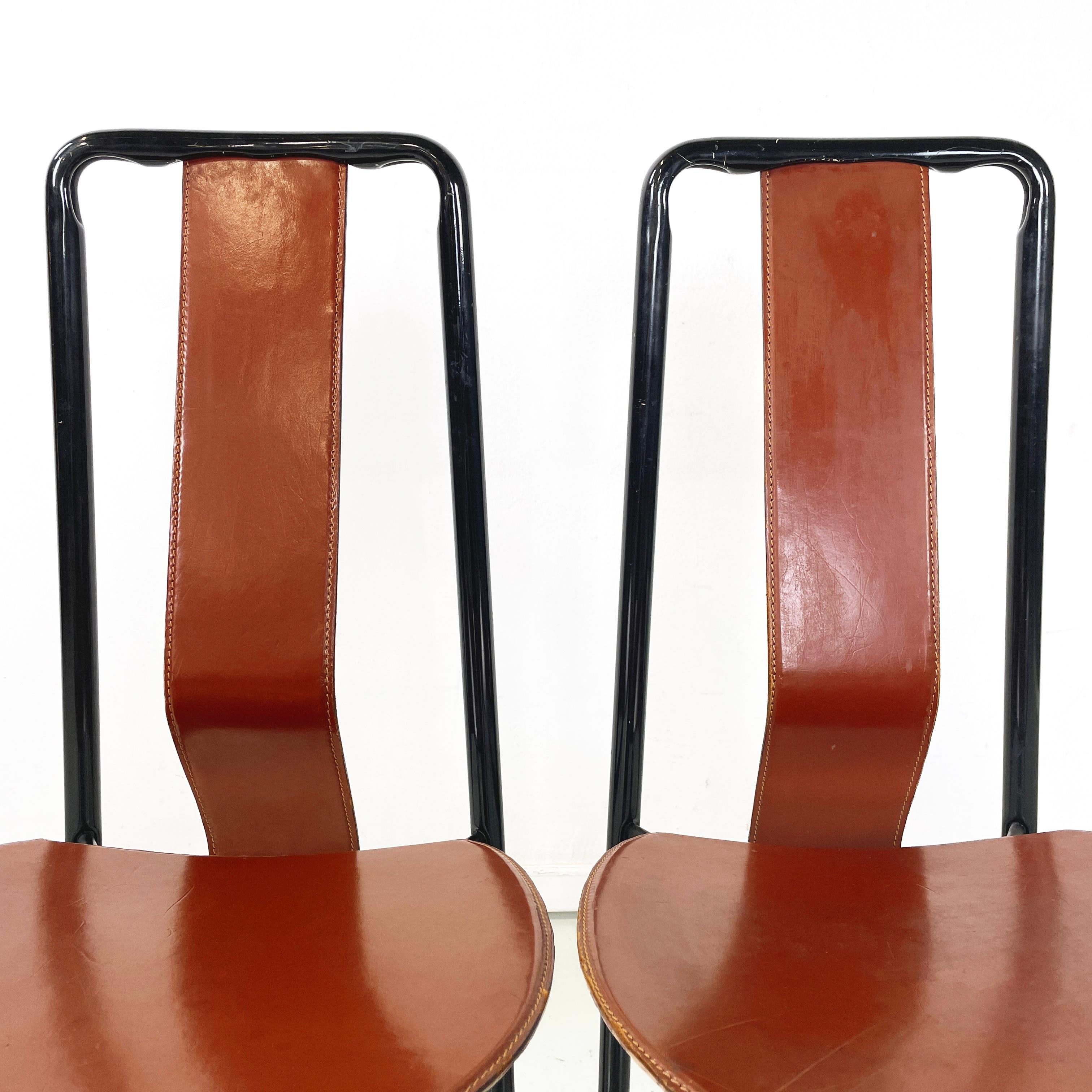 Italian modern Brown leather Chairs Irma by Castiglioni for Zanotta, 1970s For Sale 4