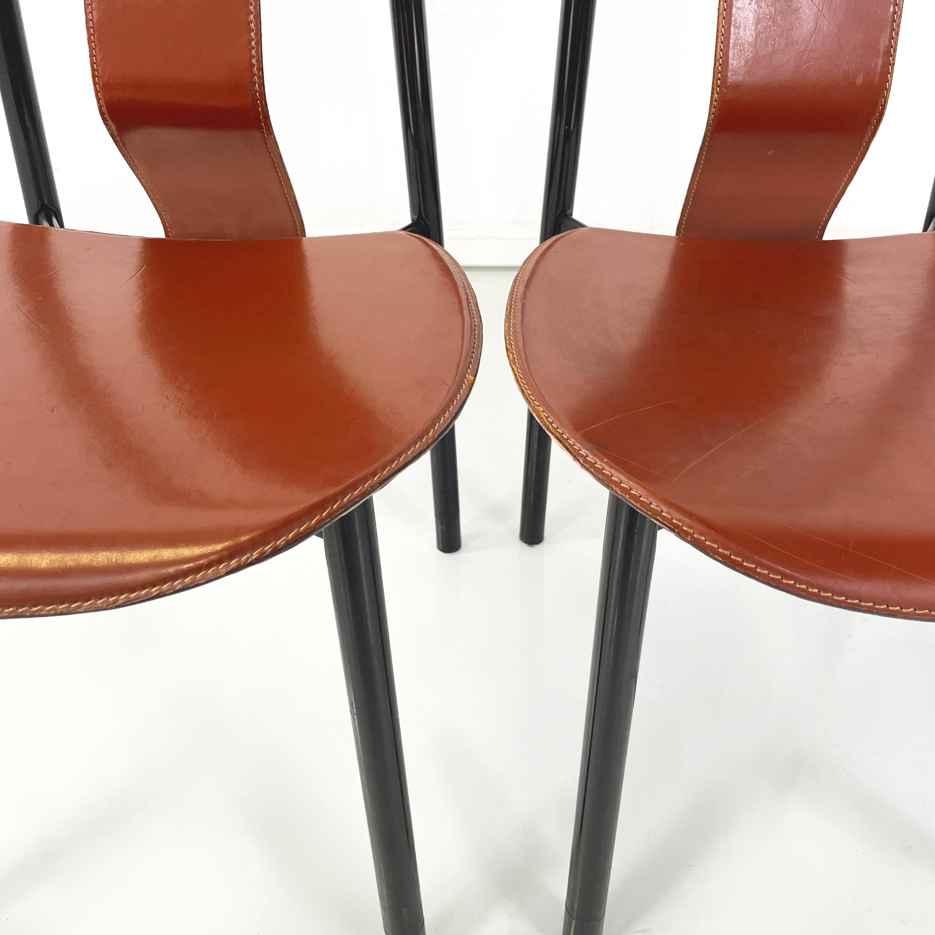Italian modern Brown leather Chairs Irma by Castiglioni for Zanotta, 1970s For Sale 6