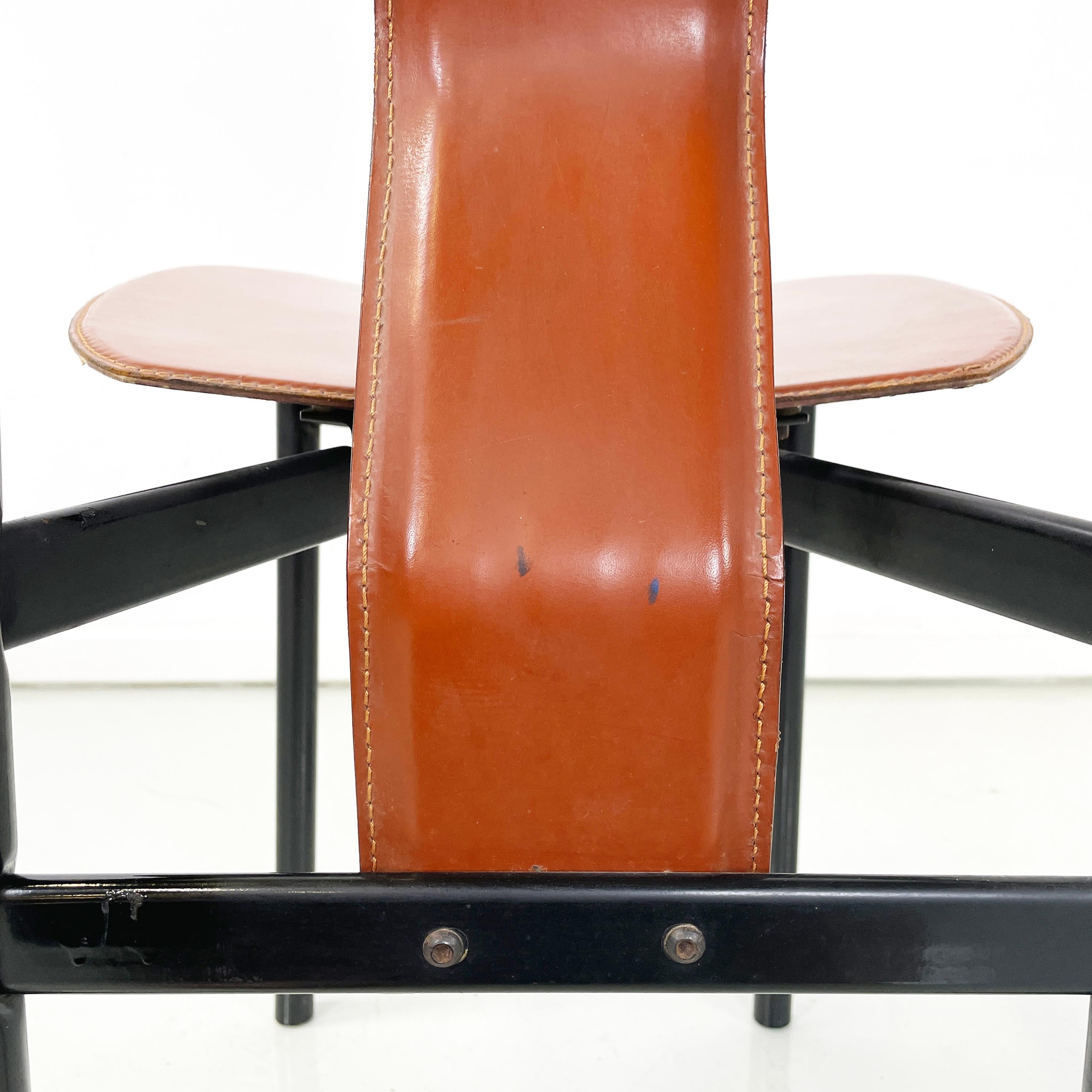 Italian modern Brown leather Chairs Irma by Castiglioni for Zanotta, 1970s For Sale 11