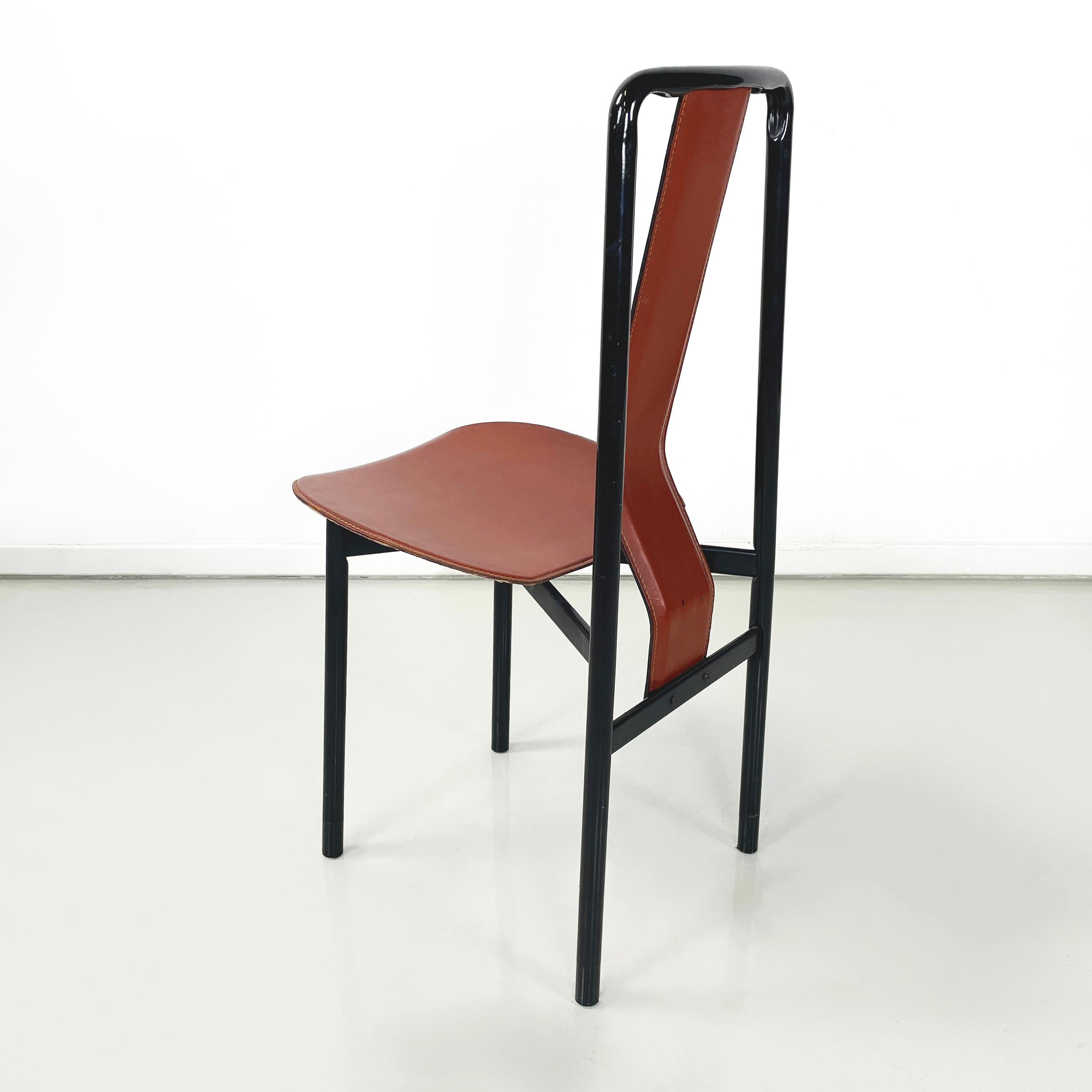 Steel Italian modern Brown leather Chairs Irma by Castiglioni for Zanotta, 1970s For Sale