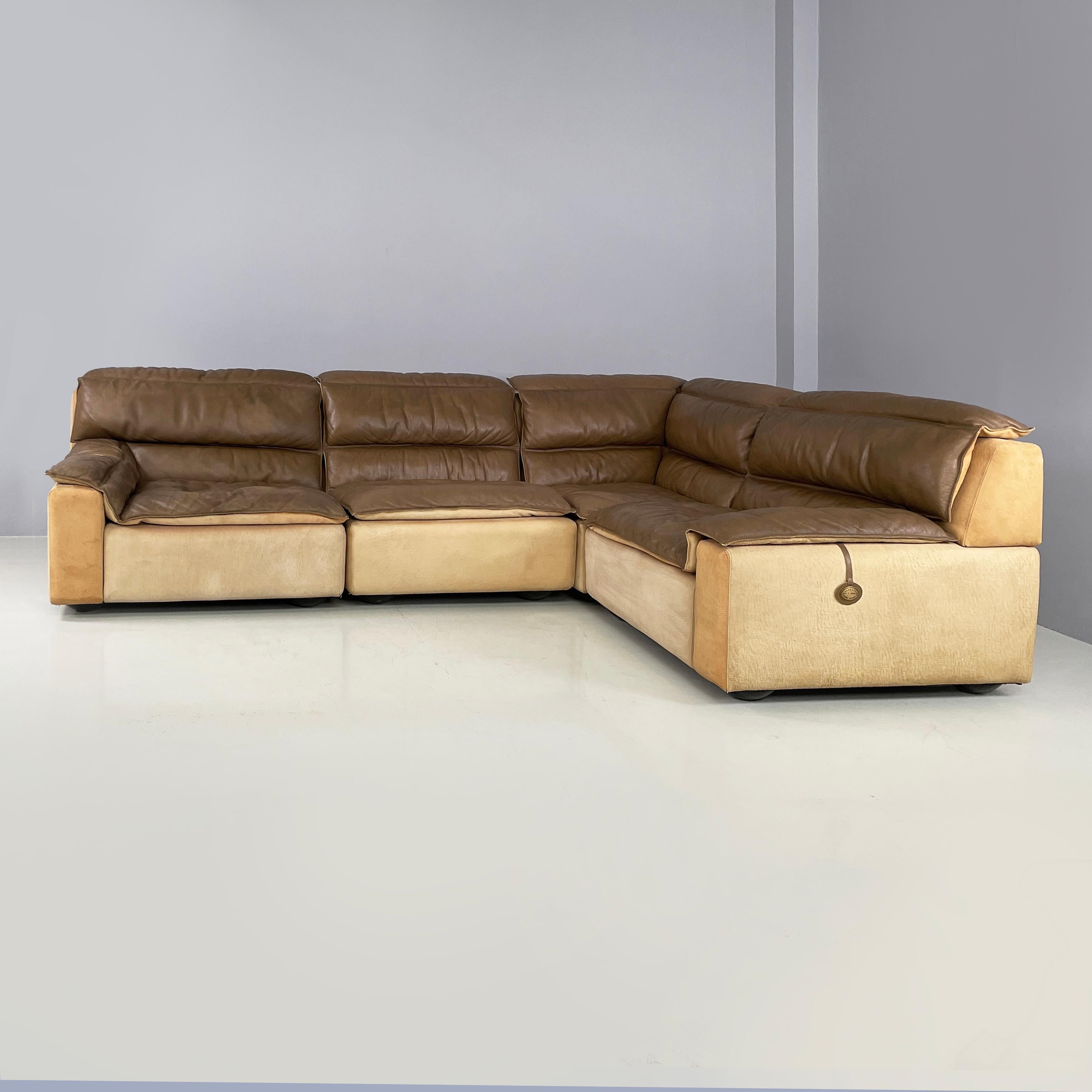 Canapé modulaire italien moderne en cuir marron et beige Bogo Carlo Bartoli Rossi pour Albizzate, 1970
Canapé modulaire iconique et vintage mod. Bogo en cuir marron et beige. Le canapé est composé de quatre modules de forme régulière et carrée, dont