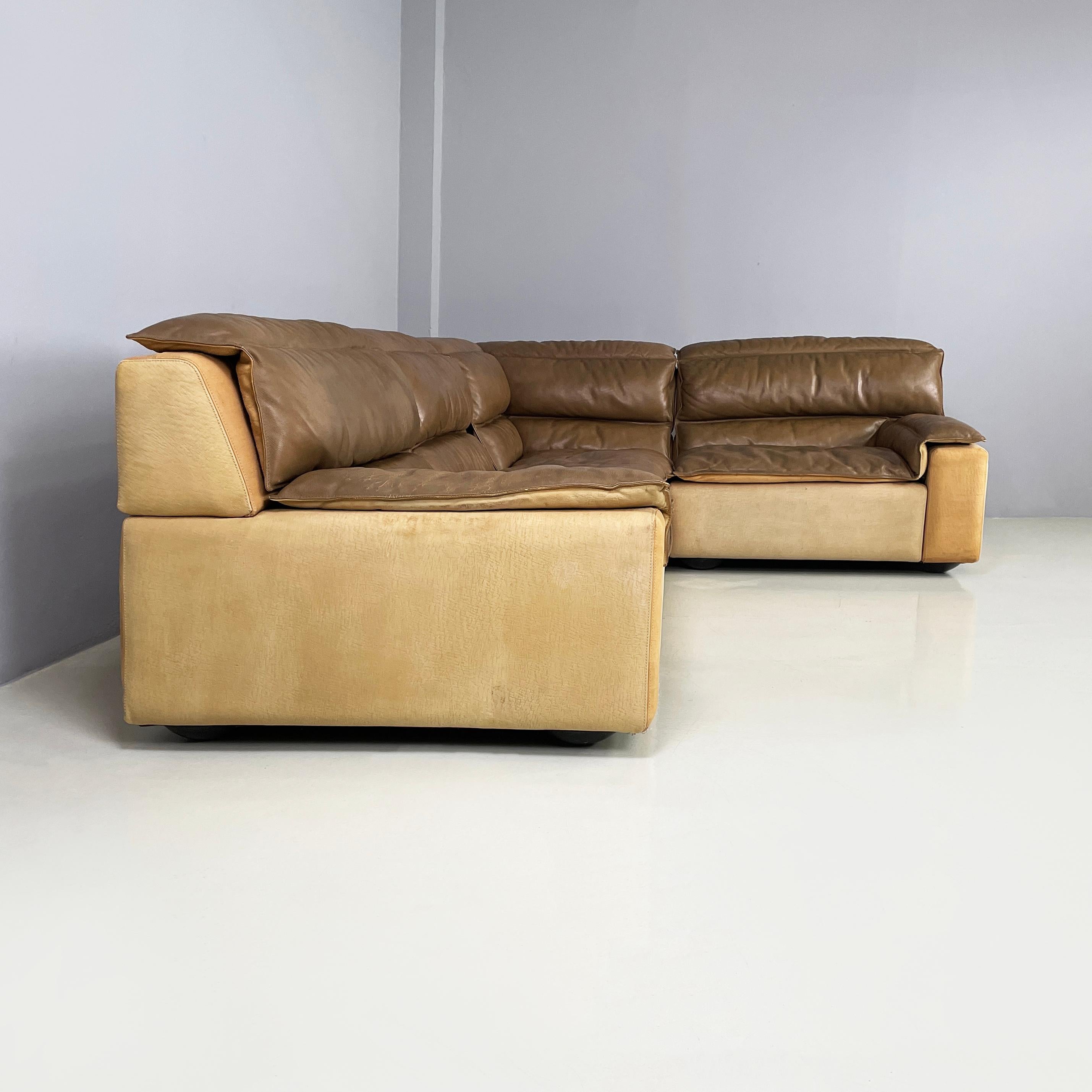 Moderne Canapé moderne italien en cuir brun Bogo Carlo Bartoli Rossi pour Albizzate, 1970 en vente