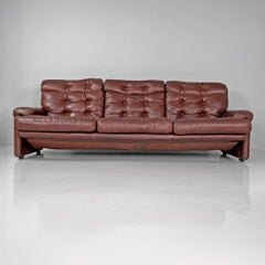 Italian modern brown leather sofa Coronado Afra and Tobia Scarpa for B&B, 1970s