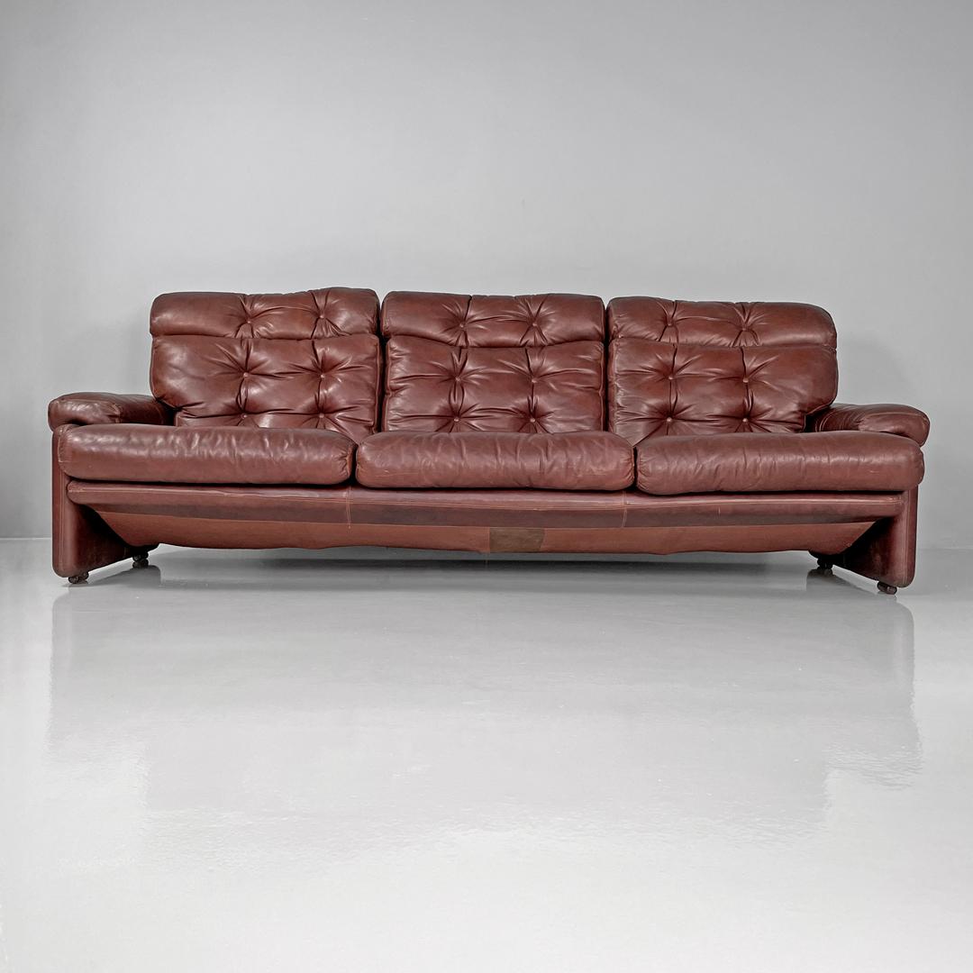 Modern Italian modern brown leather sofa Coronado Afra and Tobia Scarpa for B&B, 1970s For Sale