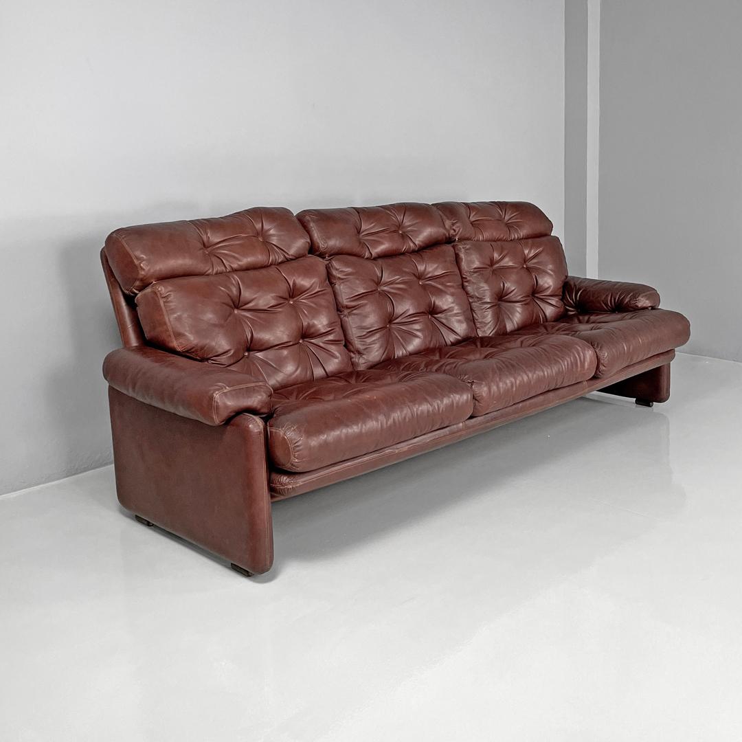 Italian modern brown leather sofa Coronado Afra and Tobia Scarpa for B&B, 1970s In Good Condition For Sale In MIlano, IT