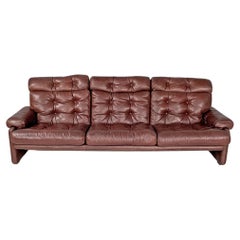 Vintage Italian modern brown leather sofa Coronado Afra and Tobia Scarpa for B&B, 1970s