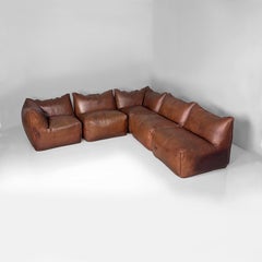 Italian modern brown leather sofa Le Bambole by Mario Bellini for B&B, 1980s