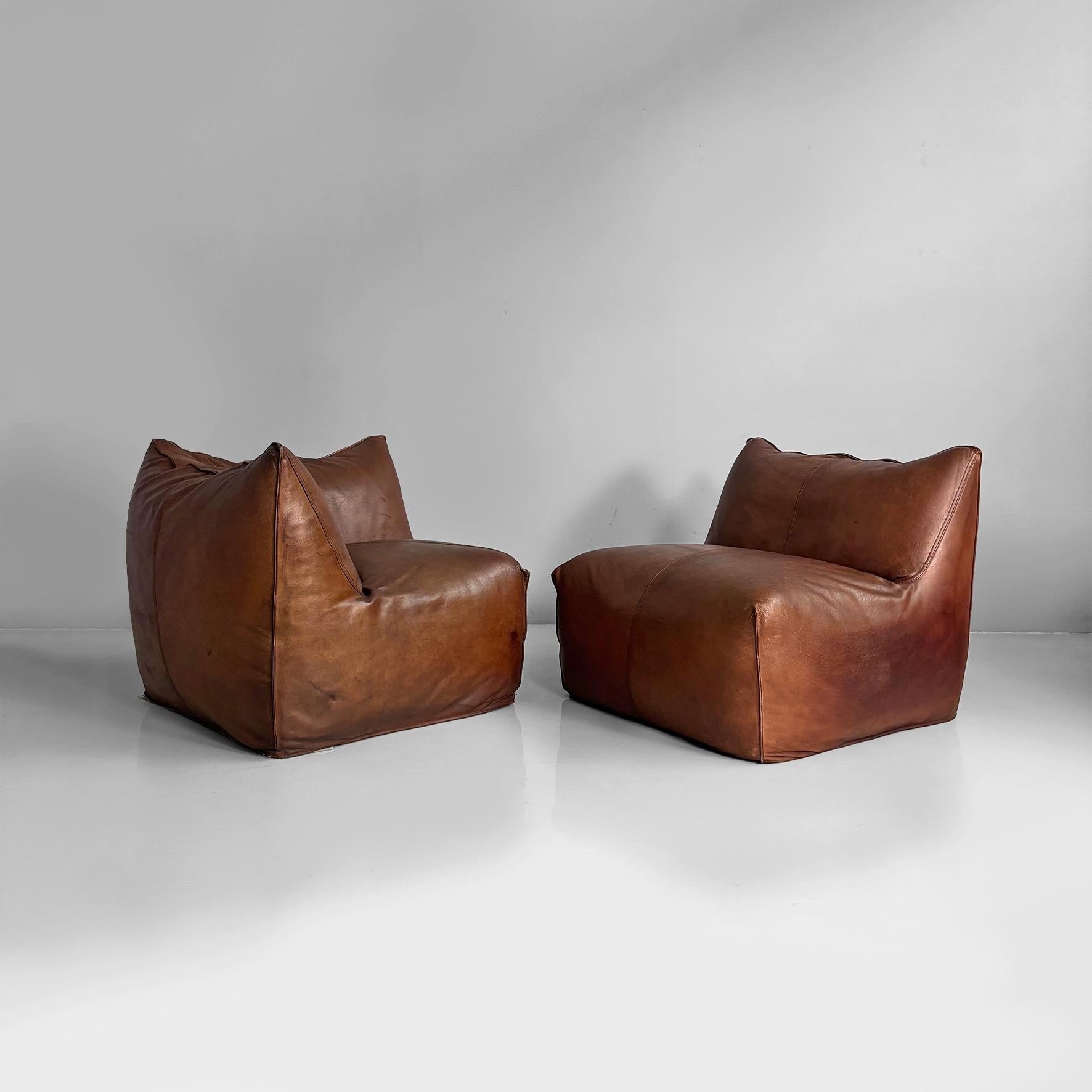 Divano moderno italiano in pelle marrone Le Bambole di Mario Bellini per B&B, anni '80 In condizioni discrete in vendita a MIlano, IT