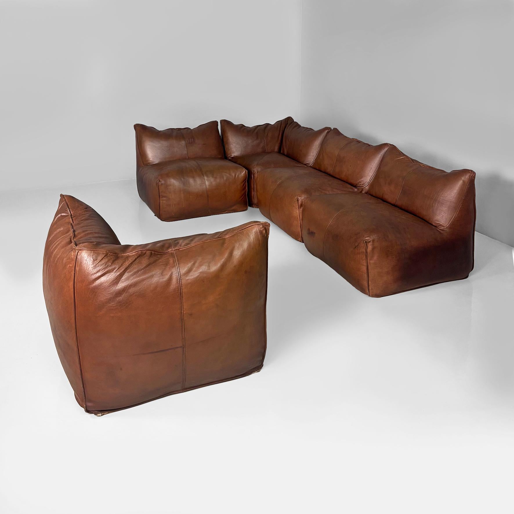 Fine XX secolo Divano moderno italiano in pelle marrone Le Bambole di Mario Bellini per B&B, anni '80 in vendita