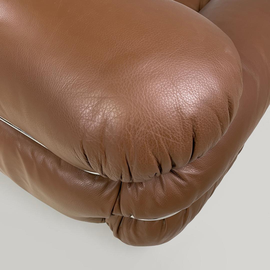 Italienisches modernes braunes Ledersofa Sesann Gianfranco Frattini für Cassina, 1970er Jahre im Angebot 6