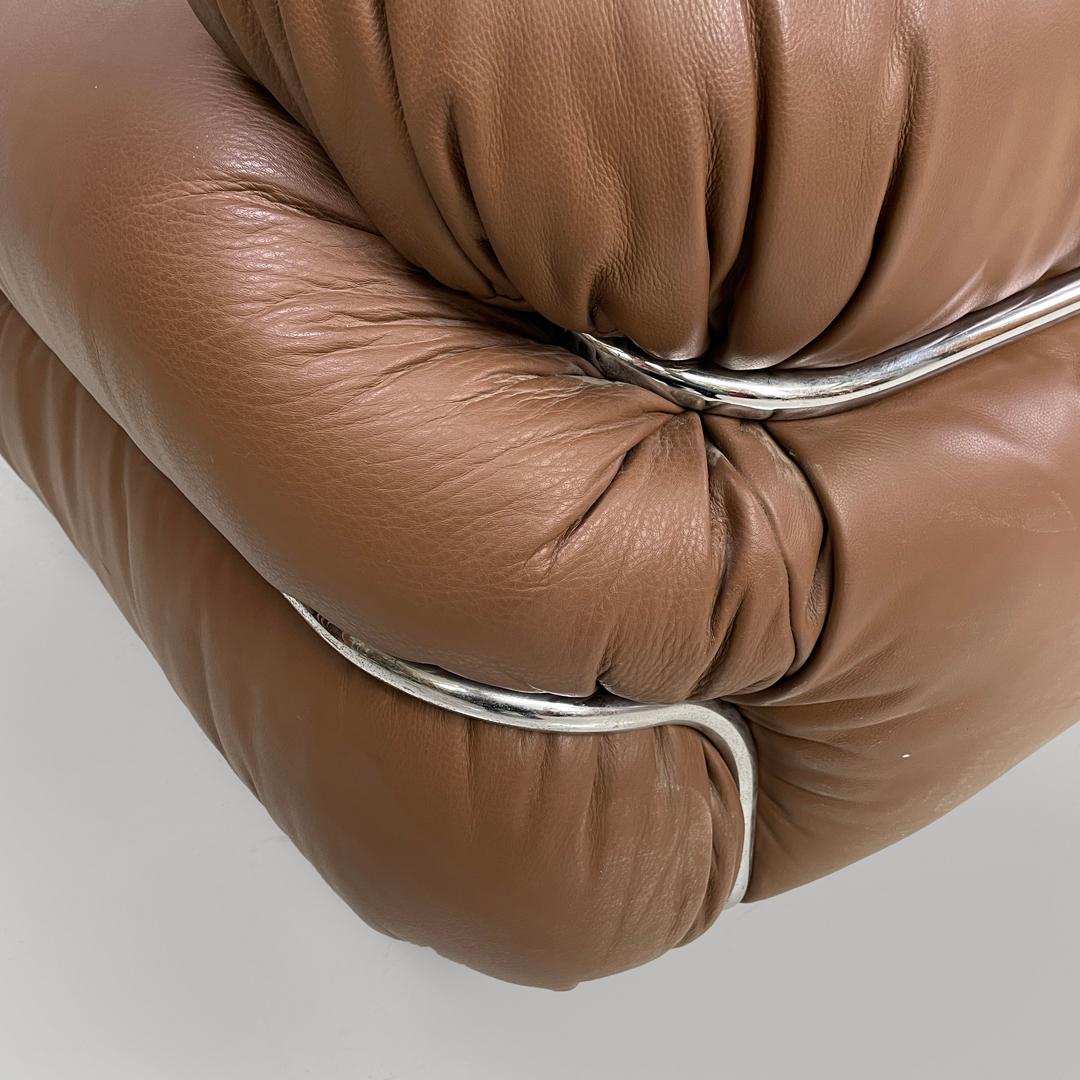 Italienisches modernes braunes Ledersofa Sesann Gianfranco Frattini für Cassina, 1970er Jahre im Angebot 10