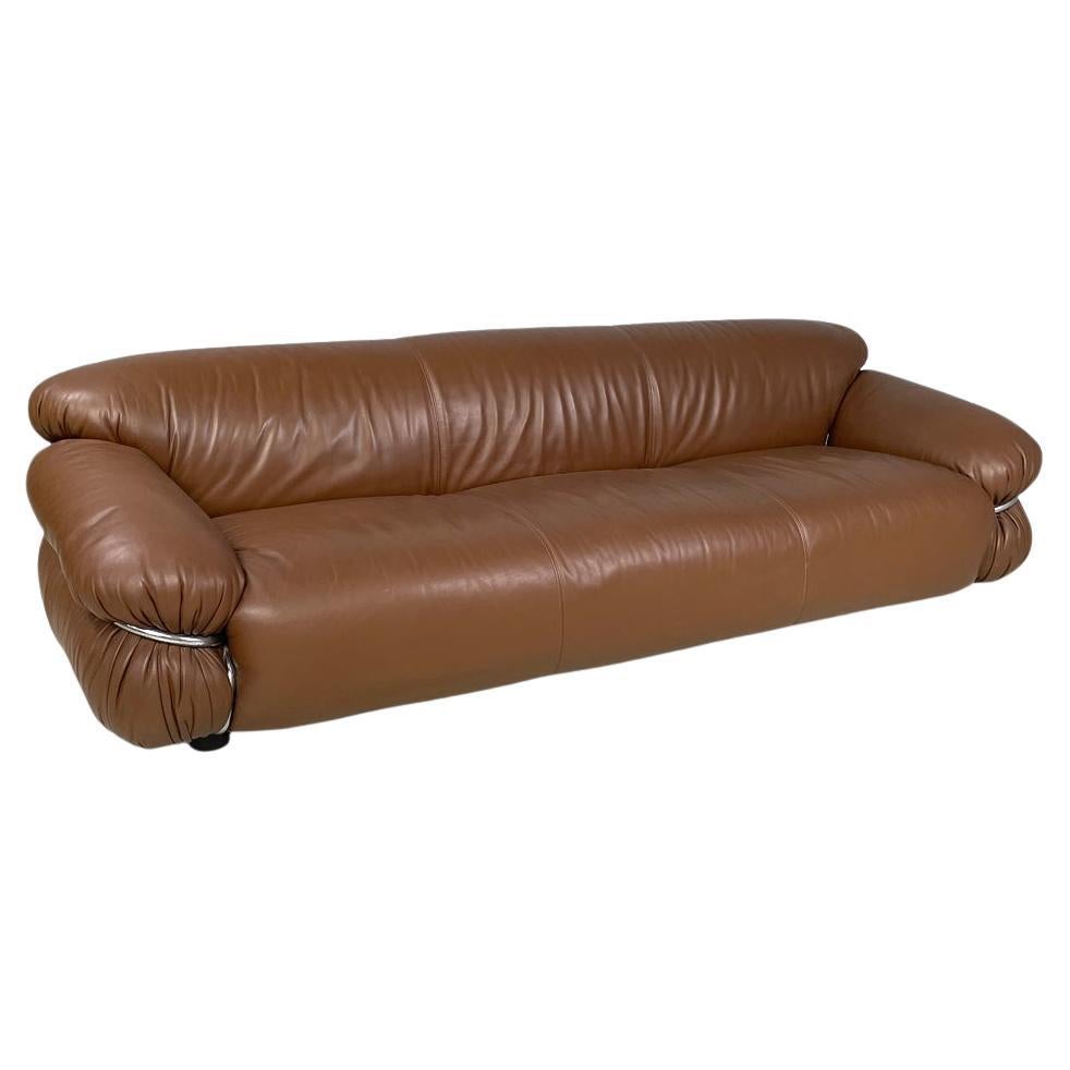 Italian modern brown leather sofa Sesann Gianfranco Frattini for Cassina, 1970s