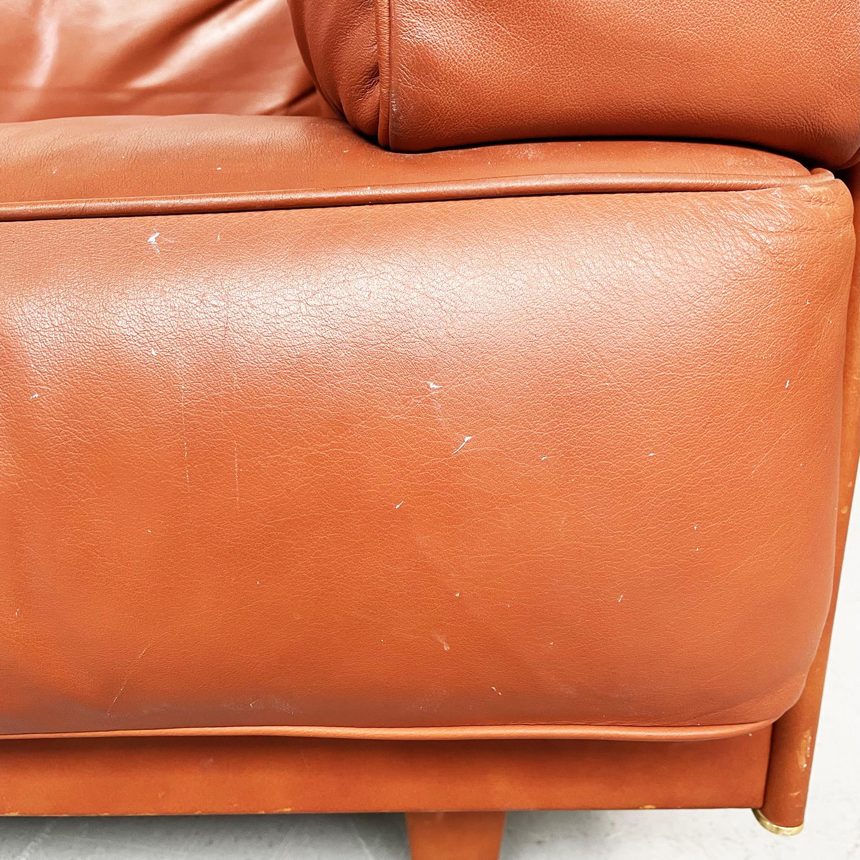 Italian Modern Brown Leather Sofa Twice by Cerri for Poltrona Frau, 1980s For Sale 5