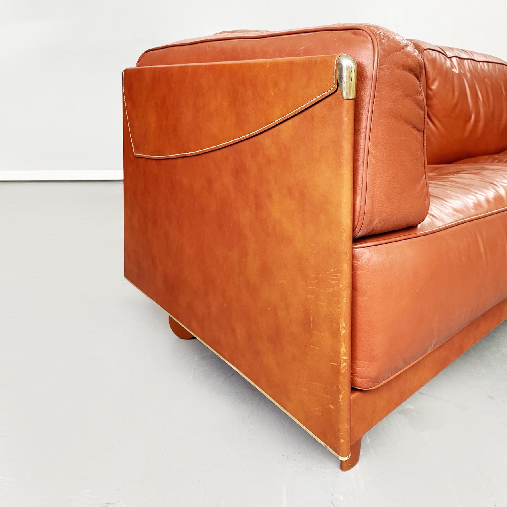 Italian Modern Brown Leather Sofa Twice by Cerri for Poltrona Frau, 1980s For Sale 6