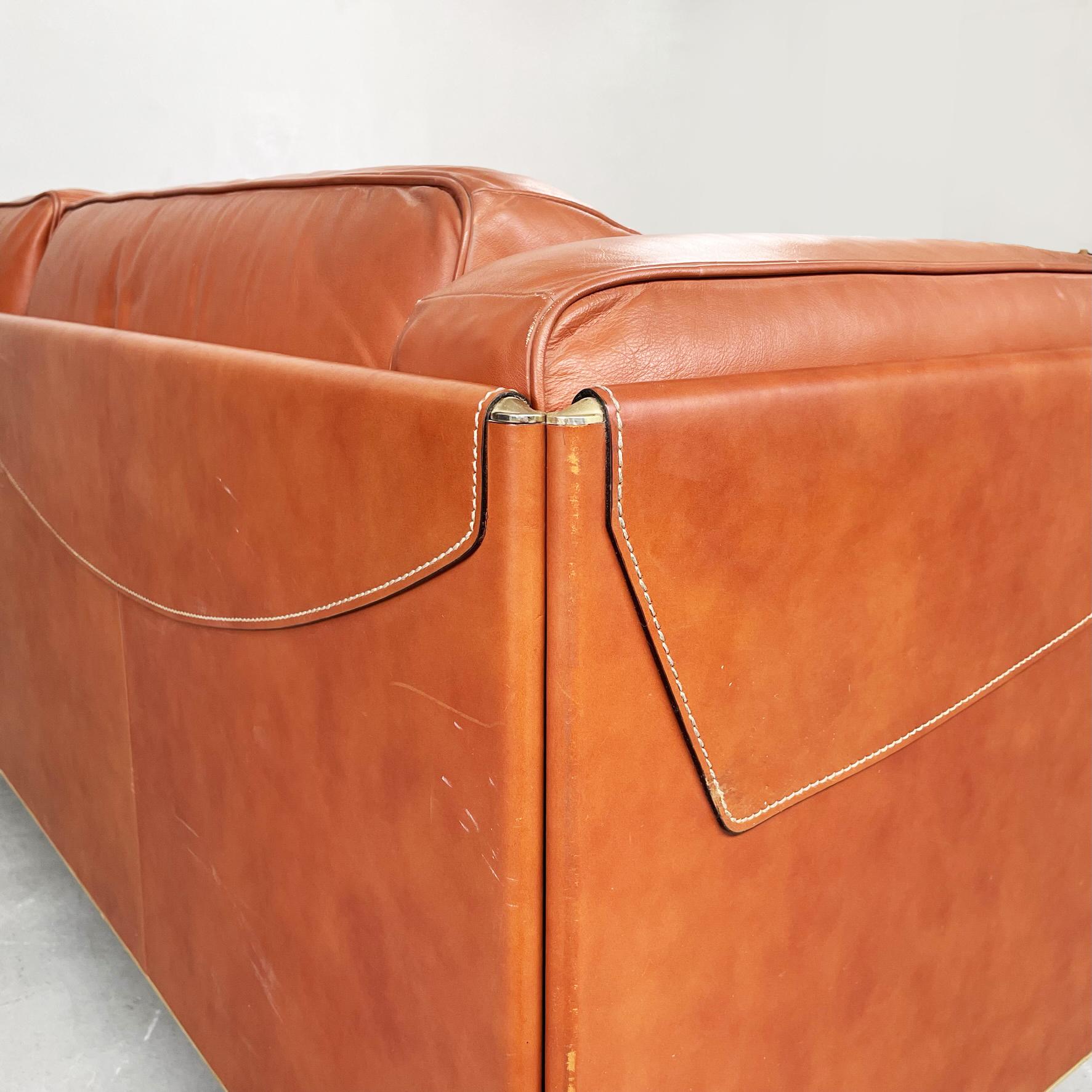 Italian Modern Brown Leather Sofa Twice by Cerri for Poltrona Frau, 1980s For Sale 7